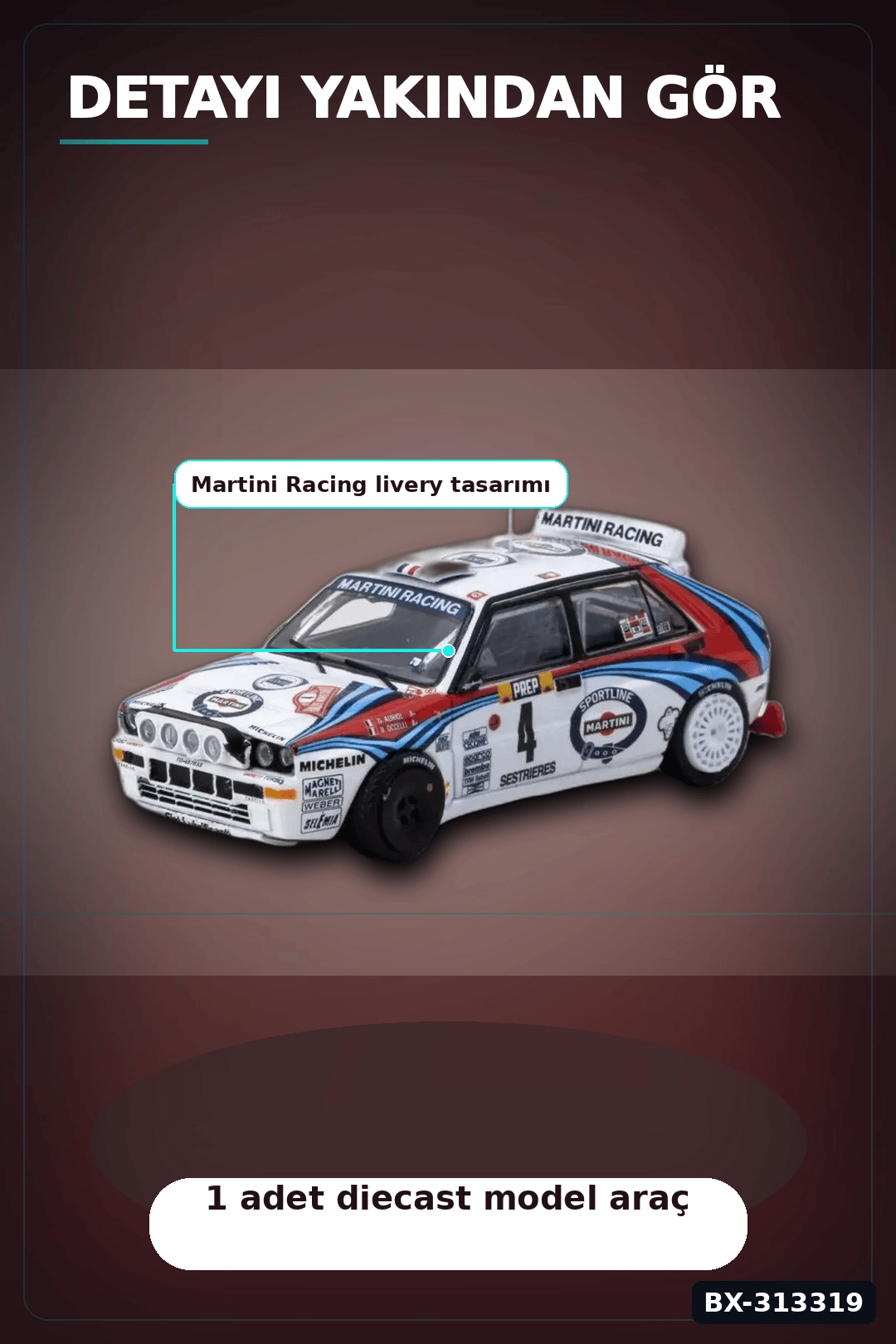1/64 Diecast Lancia Delta Integrale 1992 Monte Carlo Birincisi Auriol Model Araba BX-313319