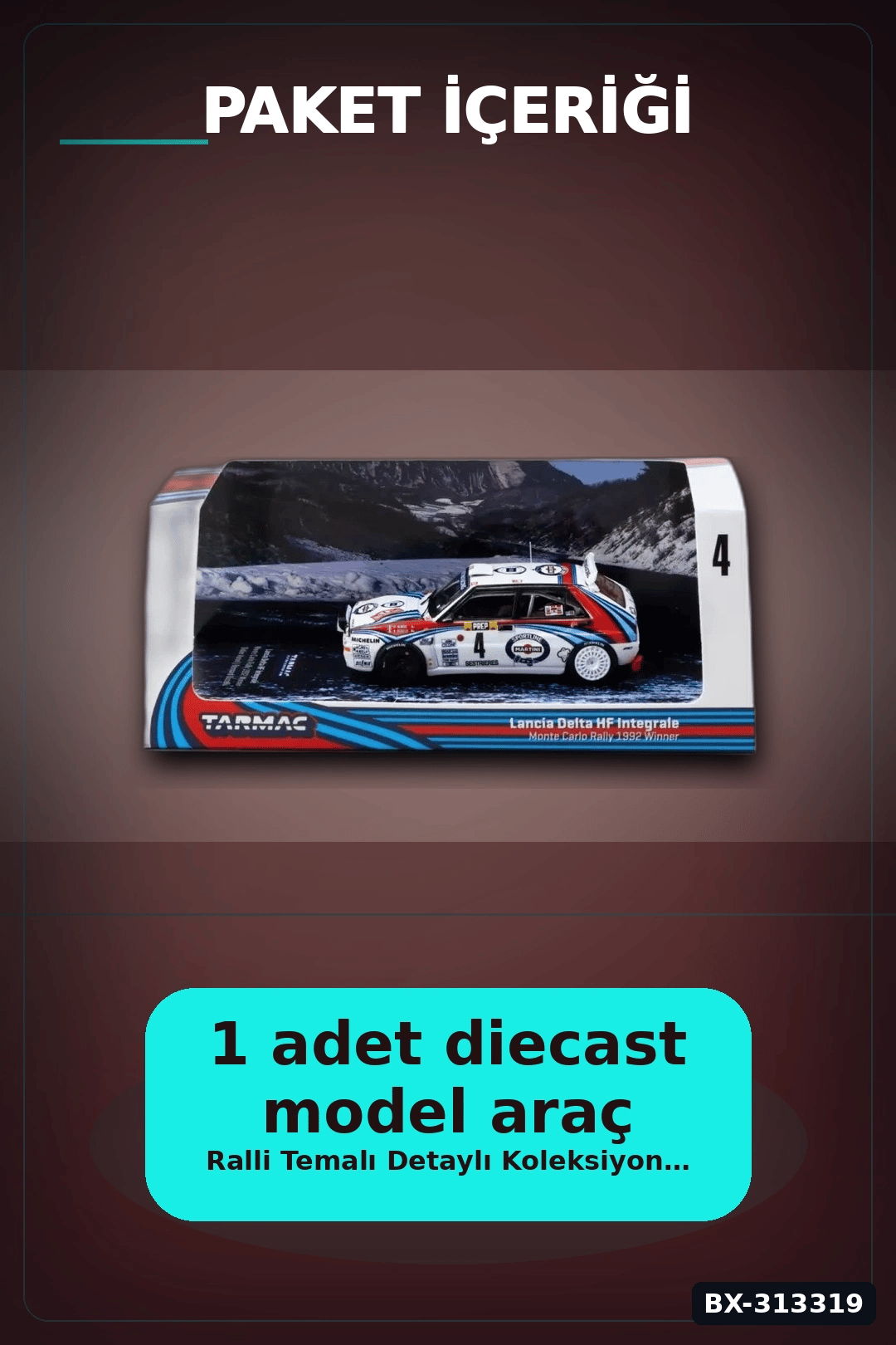 1/64 Diecast Lancia Delta Integrale 1992 Monte Carlo Birincisi Auriol Model Araba BX-313319