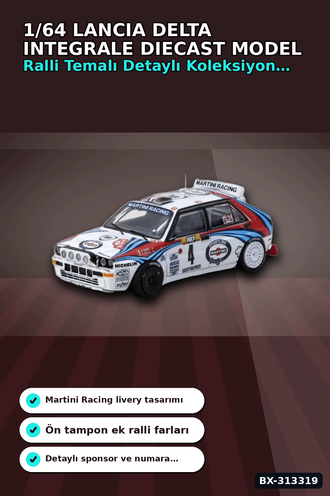 1/64 Diecast Lancia Delta Integrale 1992 Monte Carlo Birincisi Auriol Model Araba BX-313319