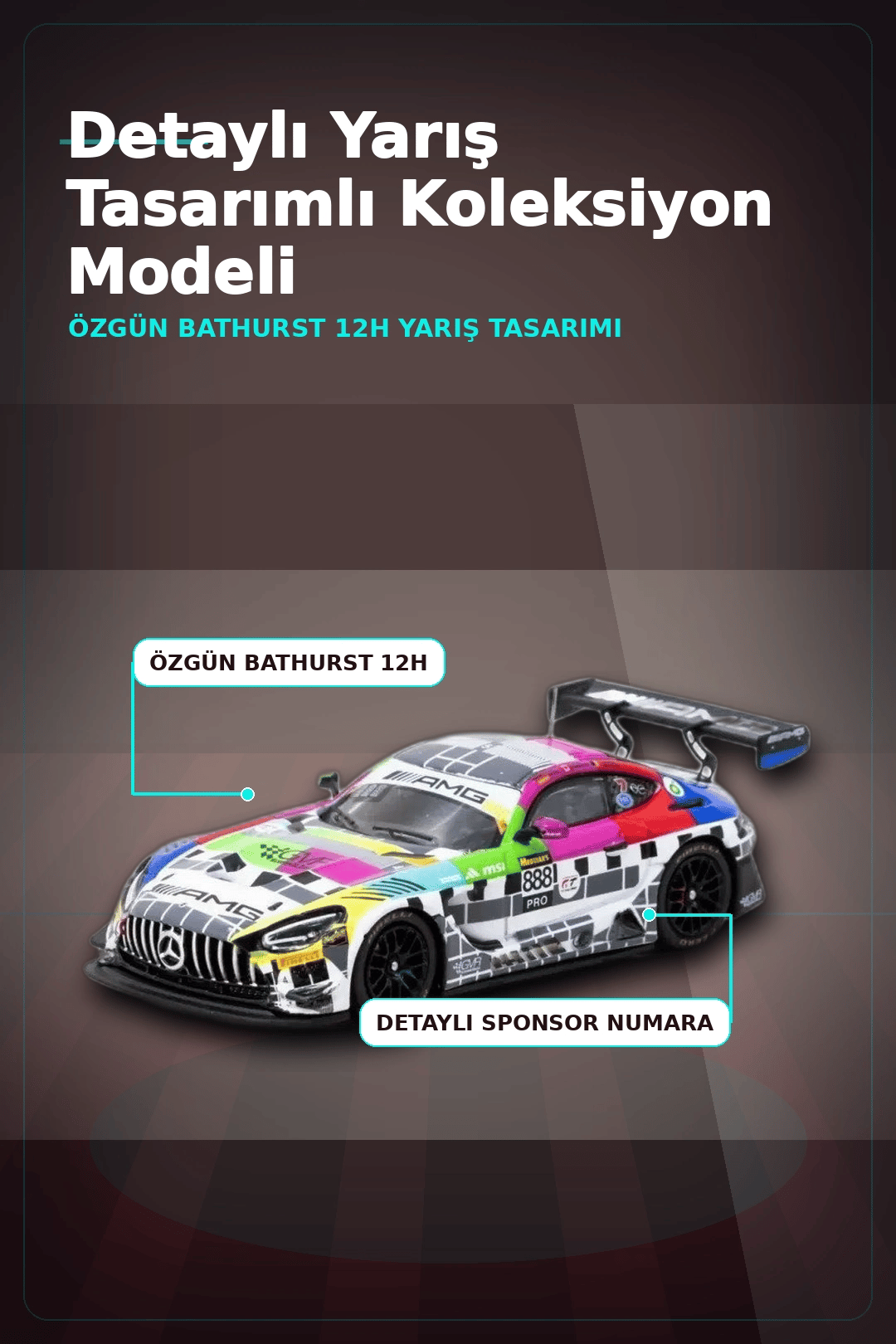 1/64 Diecast Mercedes-AMG GT3 Yarış Arabası - 2025 Bathurst 12h GruppeM Racing 3 Pilot BX-313343