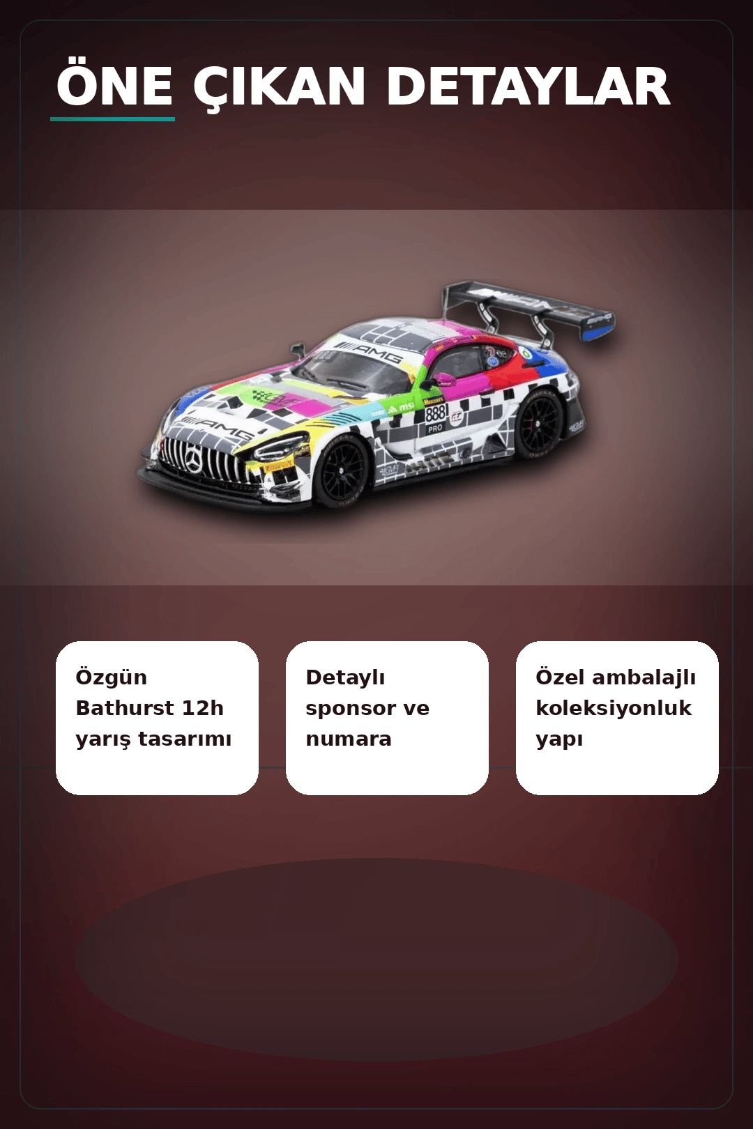 1/64 Diecast Mercedes-AMG GT3 Yarış Arabası - 2025 Bathurst 12h GruppeM Racing 3 Pilot BX-313343