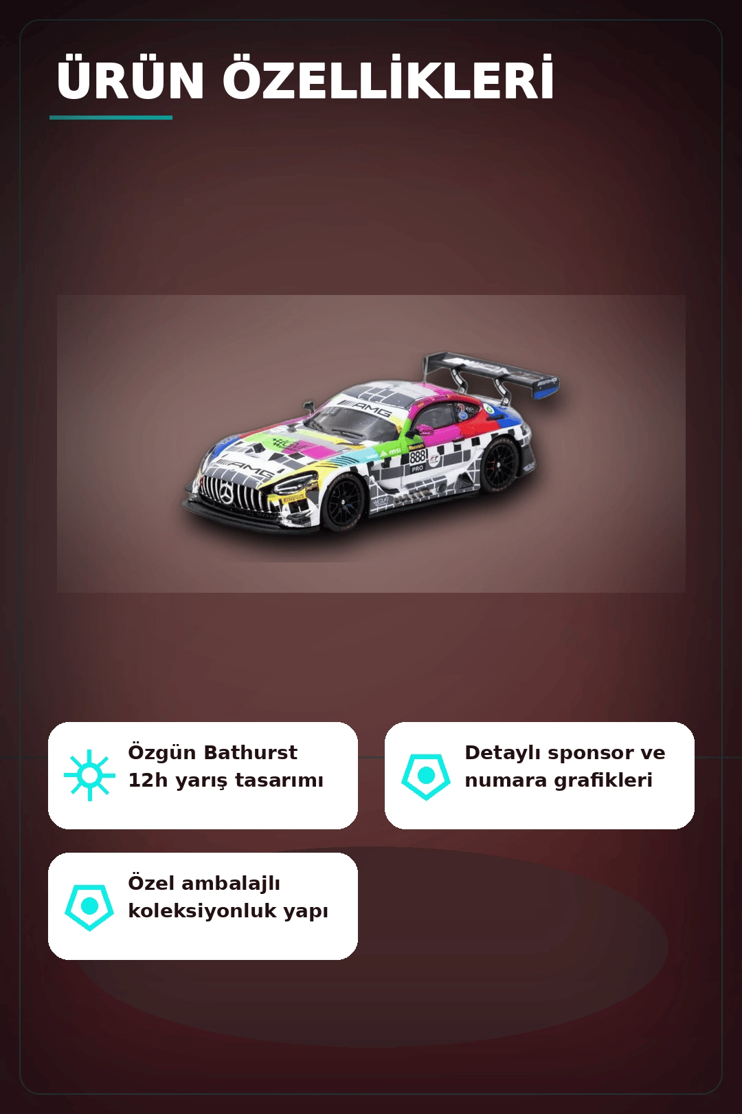 1/64 Diecast Mercedes-AMG GT3 Yarış Arabası - 2025 Bathurst 12h GruppeM Racing 3 Pilot BX-313343