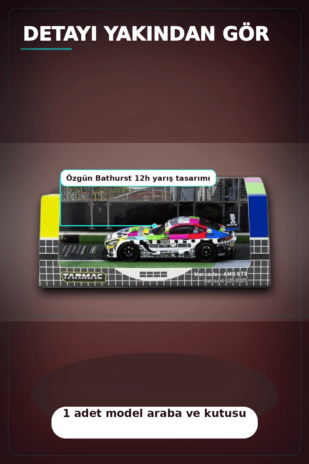1/64 Diecast Mercedes-AMG GT3 Yarış Arabası - 2025 Bathurst 12h GruppeM Racing 3 Pilot BX-313343