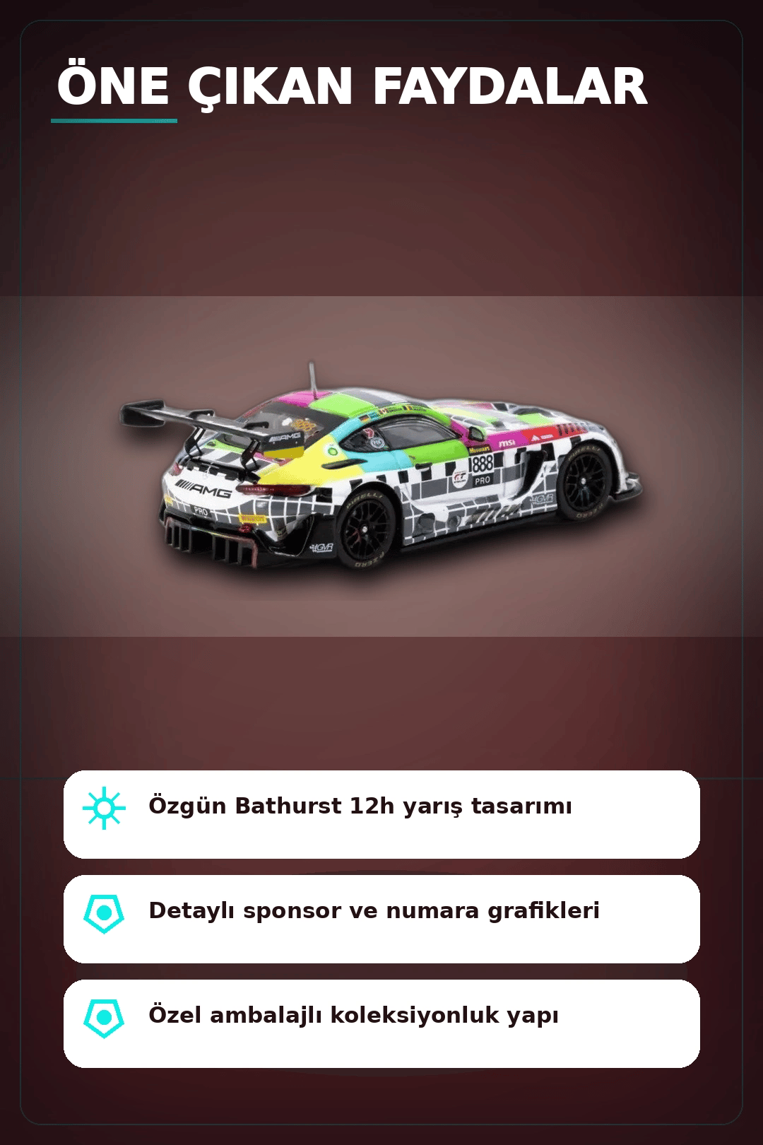 1/64 Diecast Mercedes-AMG GT3 Yarış Arabası - 2025 Bathurst 12h GruppeM Racing 3 Pilot BX-313343
