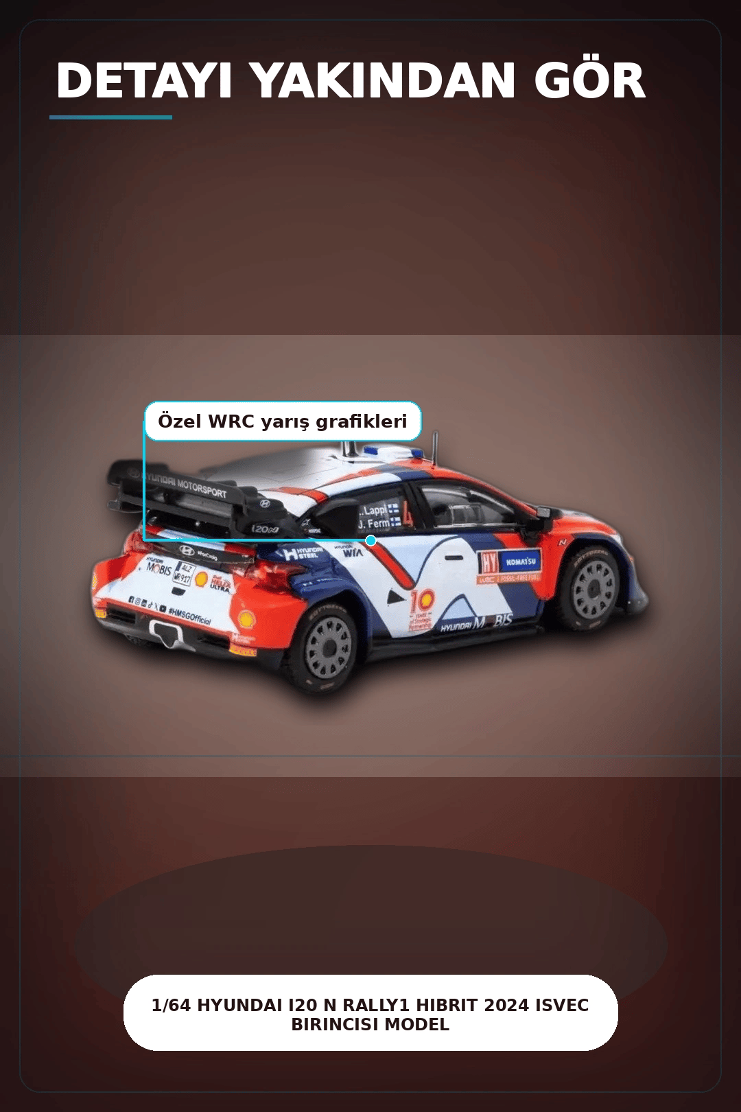 1/64 Hyundai I20 N Rally1 Hibrit 2024 Isvec Birincisi Model Araba, Koleksiyon Hediyesi BX-313347