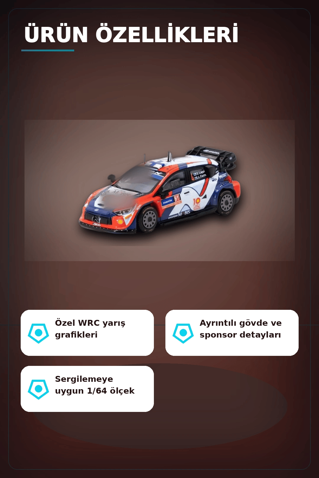 1/64 Hyundai I20 N Rally1 Hibrit 2024 Isvec Birincisi Model Araba, Koleksiyon Hediyesi BX-313347