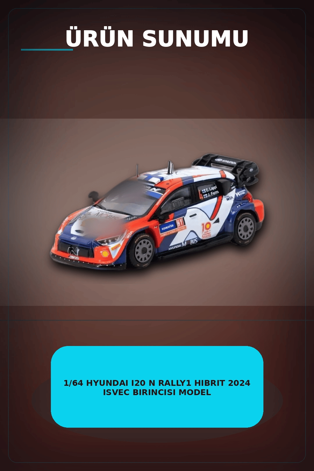 1/64 Hyundai I20 N Rally1 Hibrit 2024 Isvec Birincisi Model Araba, Koleksiyon Hediyesi BX-313347