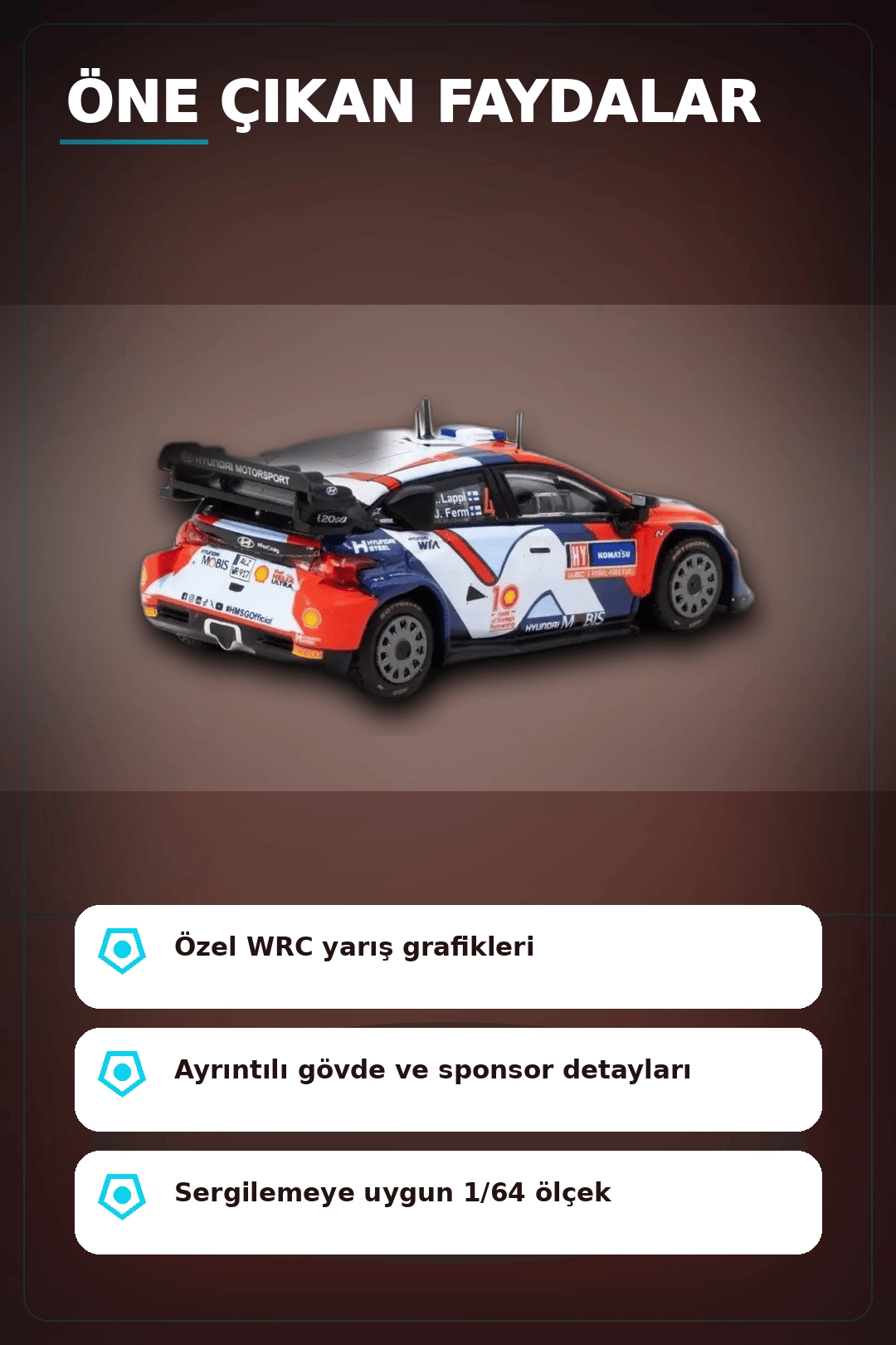 1/64 Hyundai I20 N Rally1 Hibrit 2024 Isvec Birincisi Model Araba, Koleksiyon Hediyesi BX-313347