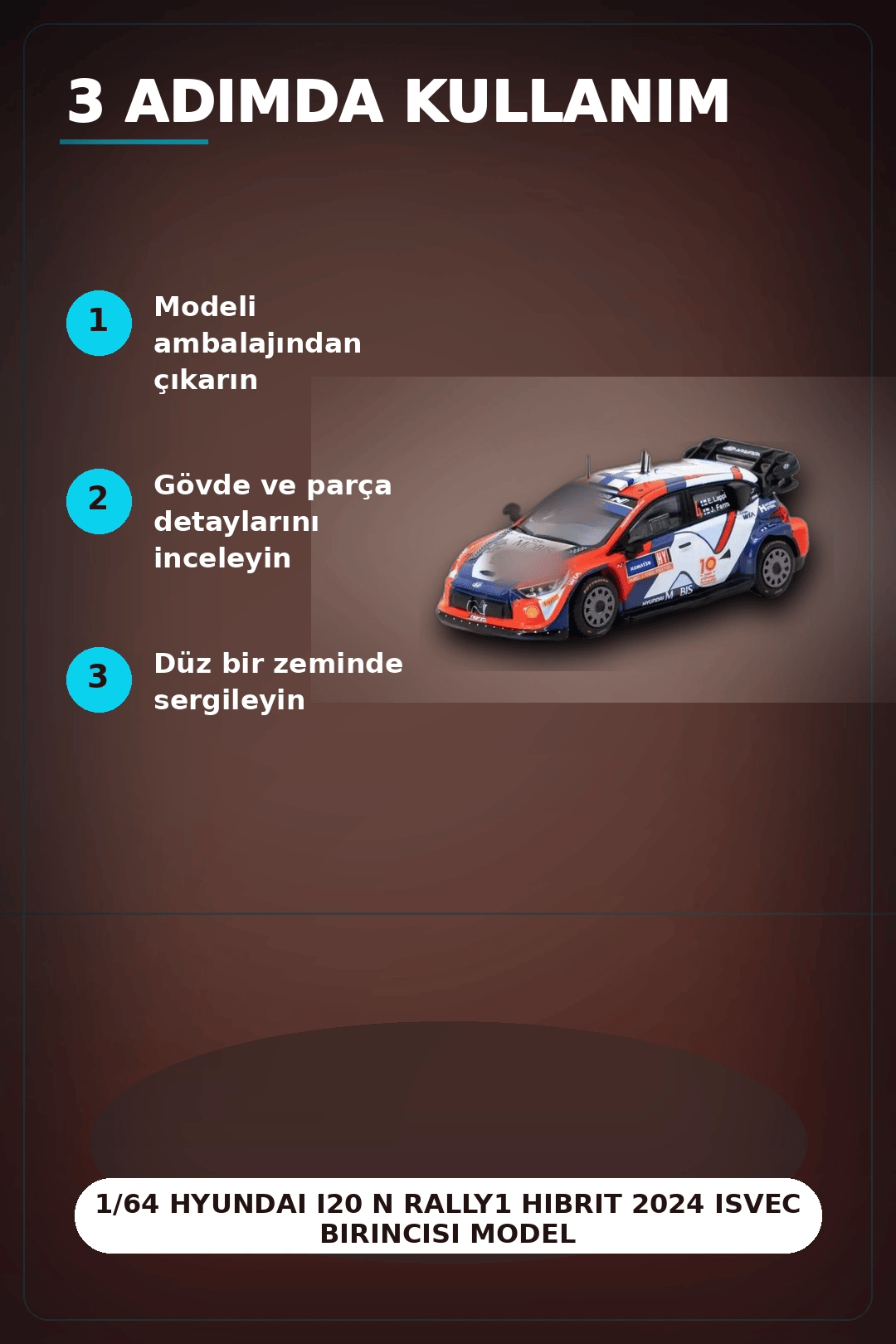 1/64 Hyundai I20 N Rally1 Hibrit 2024 Isvec Birincisi Model Araba, Koleksiyon Hediyesi BX-313347