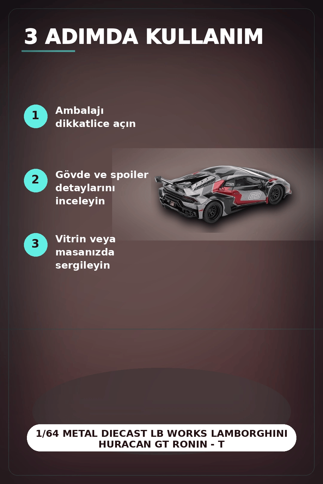 1/64 Metal Diecast LB Works Lamborghini Huracan GT Ronin - Tekli Koleksiyonluk Model Araba BX-313399