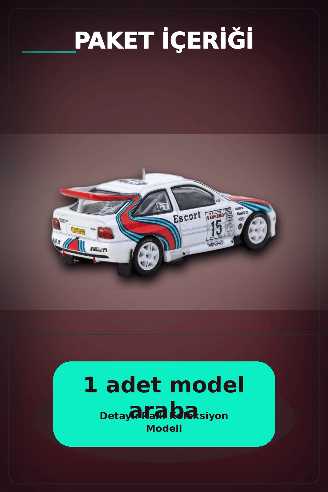 1/64 Metal Ford Escort RS Cosworth WRC 1994 Sanremo Maketi - Koleksiyonluk Model BX-313345