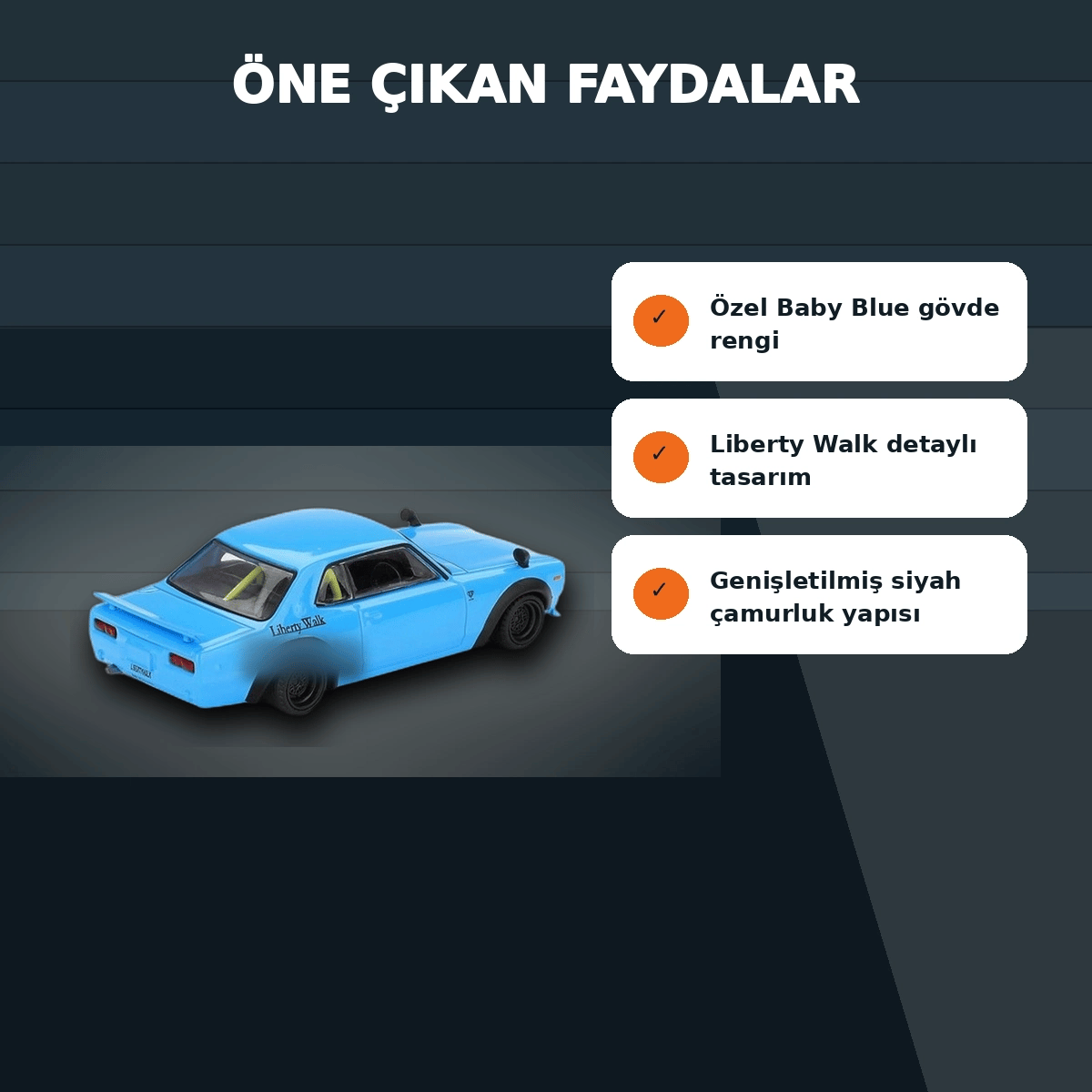 1/64 Ölçekli Baby Blue Nissan LB Works HAKOSUKA Diecast Koleksiyon Model Araba