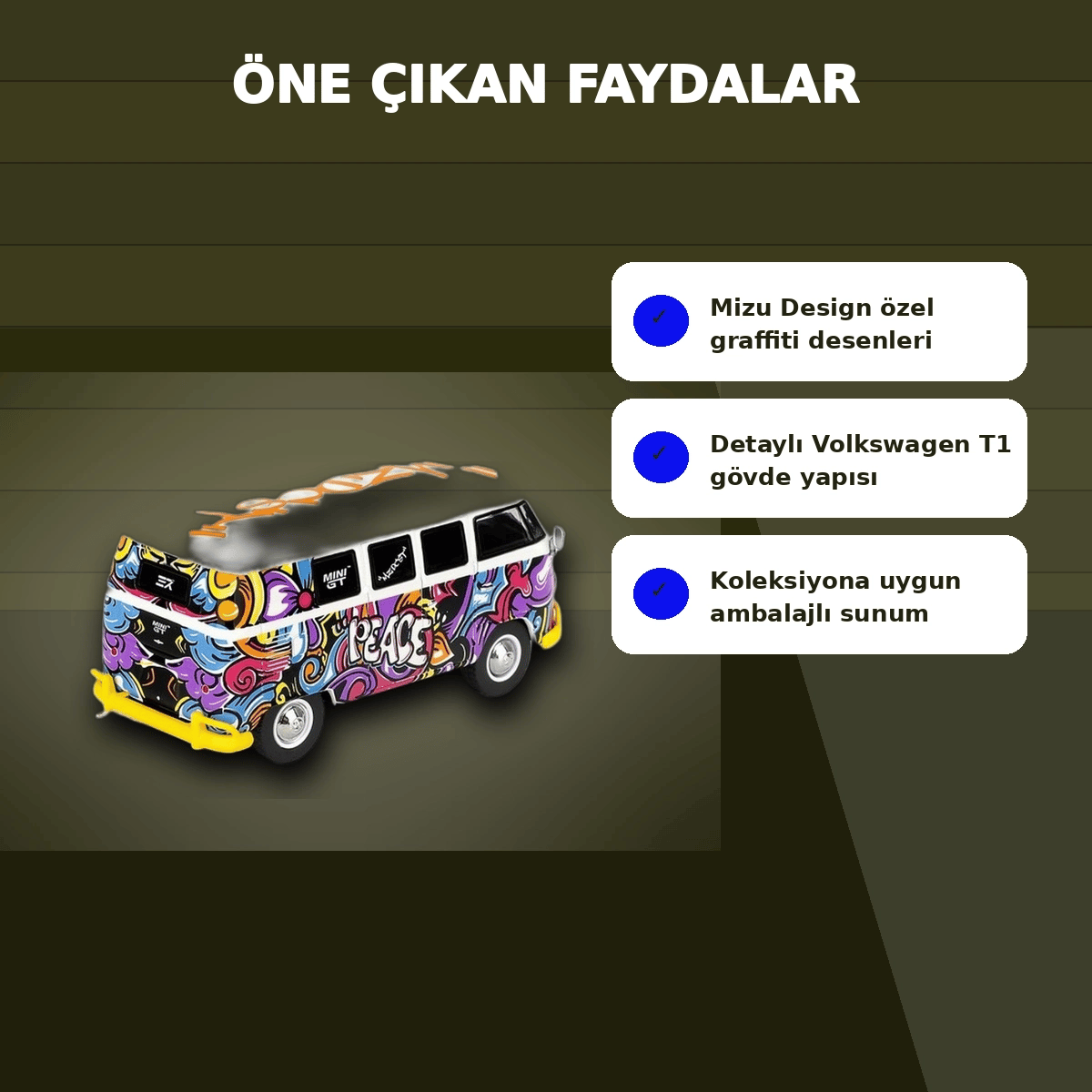 1/64 Ölçekli Volkswagen T1 Minibüs Diecast Model Araba - Koleksiyonluk Mizu Design