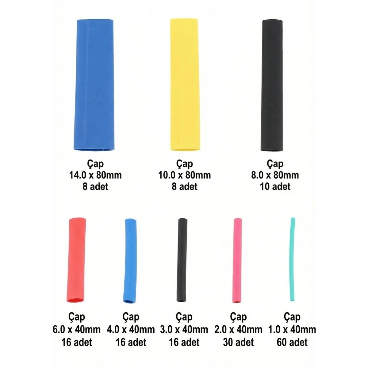 164 Parça Isı İle Daralan Makaron Seti – Elektrik Kablo İzolasyon & Koruma Kılıfı, Renkli Shrink Tube Set Bx40