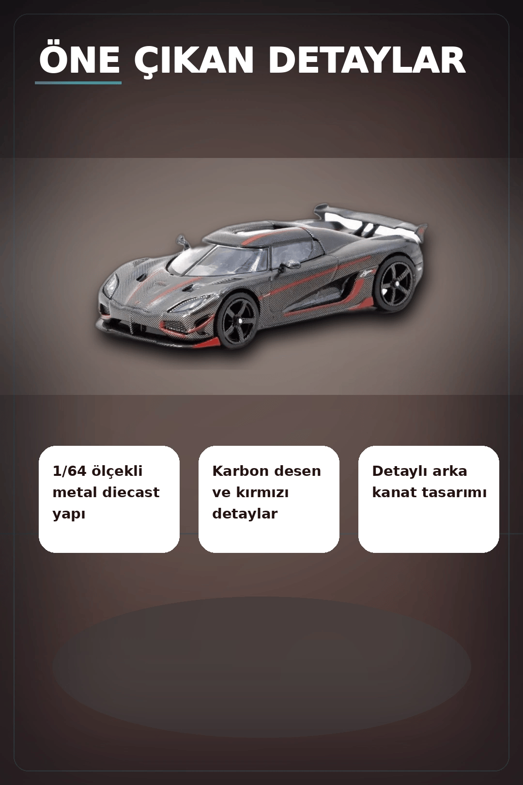 1/64 Siyah Karbon Fiber Kırmızı Detaylı Koenigsegg Agera RS Diecast Model Araba BX-313337