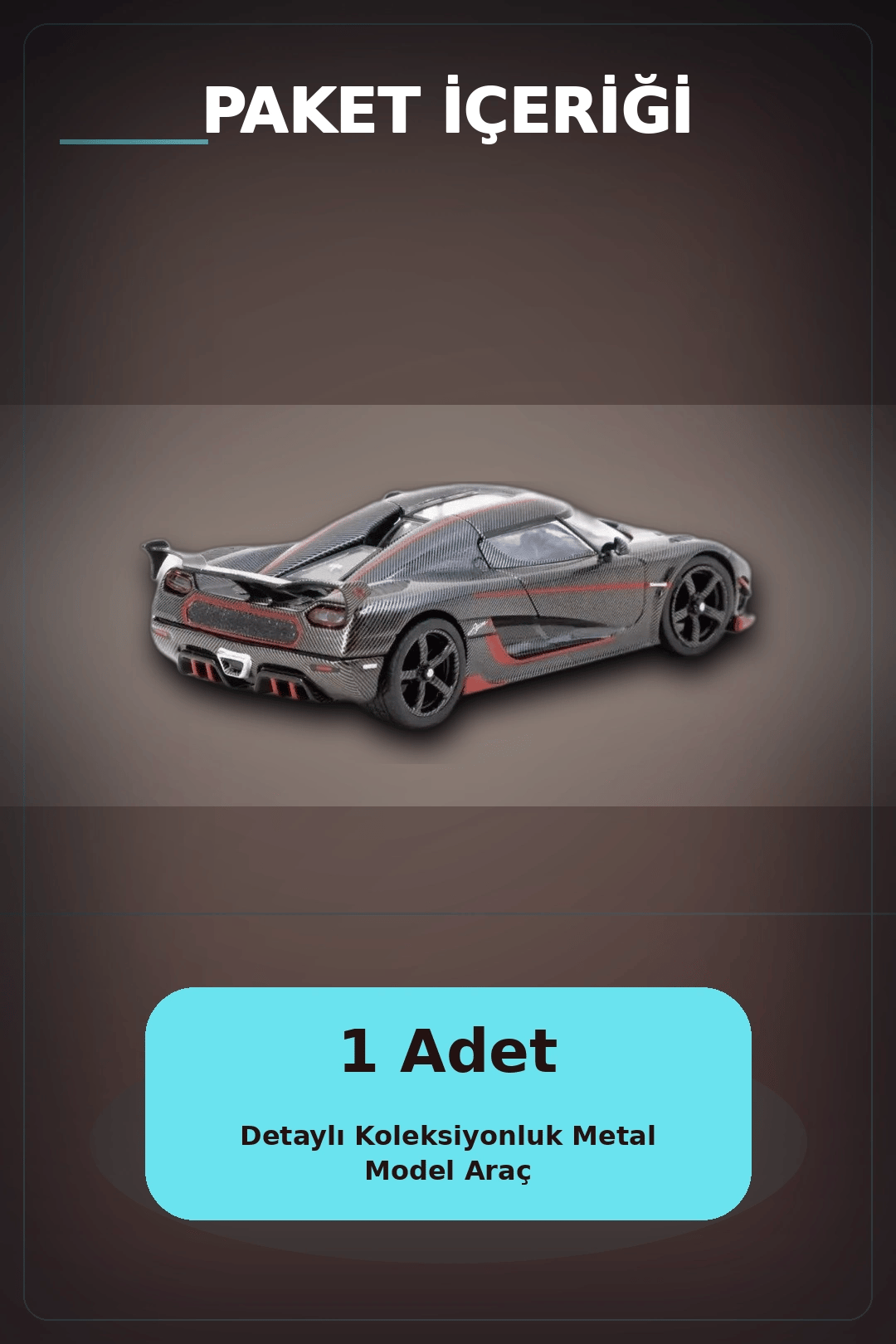 1/64 Siyah Karbon Fiber Kırmızı Detaylı Koenigsegg Agera RS Diecast Model Araba BX-313337