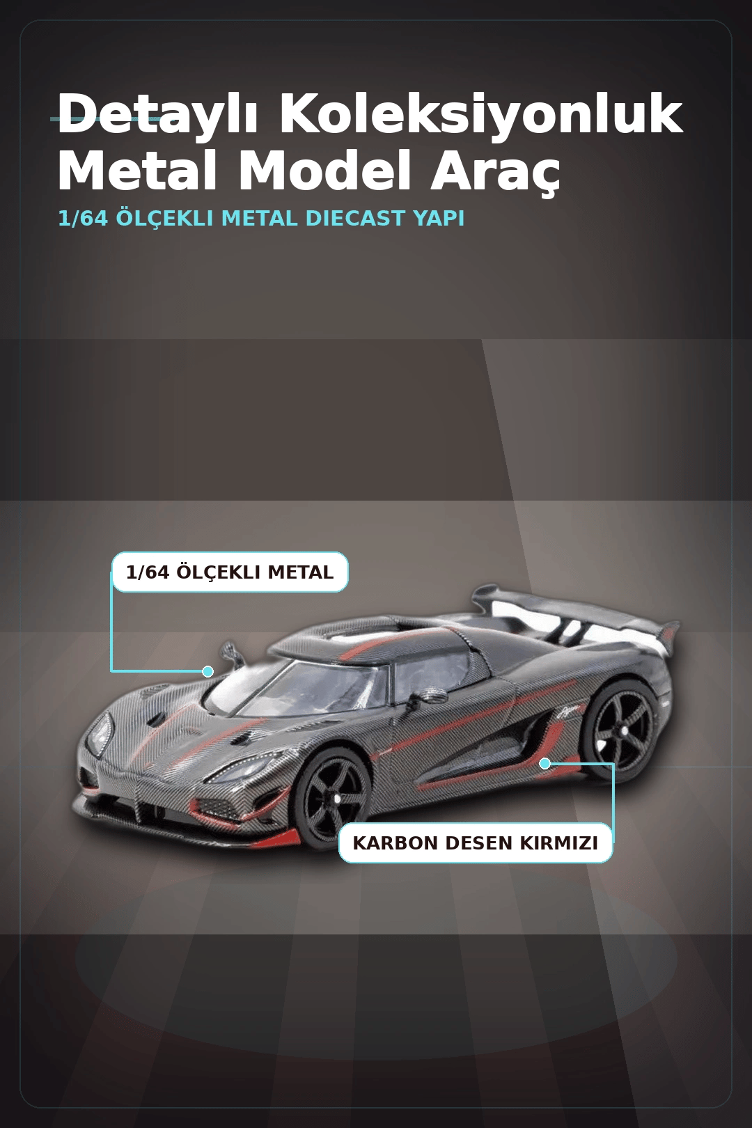 1/64 Siyah Karbon Fiber Kırmızı Detaylı Koenigsegg Agera RS Diecast Model Araba BX-313337