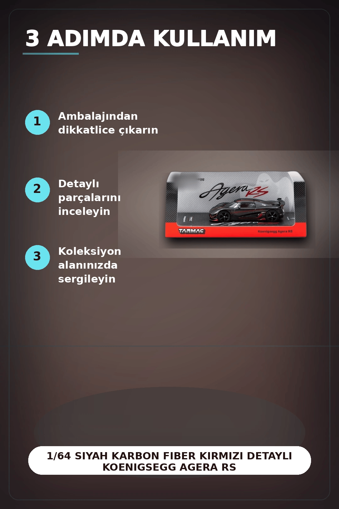1/64 Siyah Karbon Fiber Kırmızı Detaylı Koenigsegg Agera RS Diecast Model Araba BX-313337