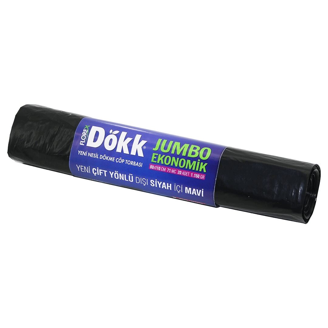 180 Adet Florex-619 Dökk Eco Jumbo Çift Yönlü  20pcs 80x110cm Çöp Torbası 9x20=180 Bx40