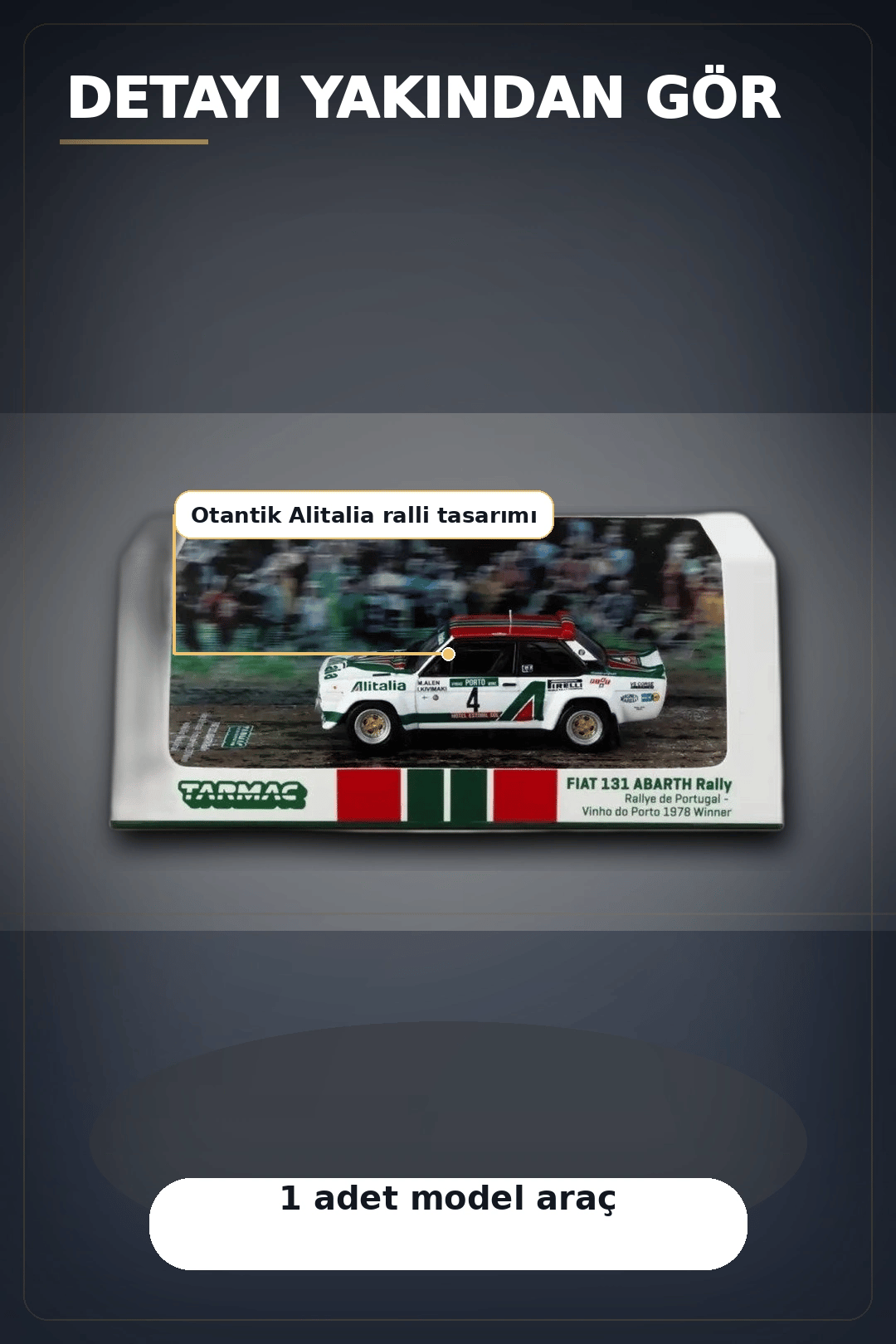 1978 Portekiz Rallisi Galibi 1/64 Fiat 131 Abarth Diecast Model Araba Koleksiyonluk BX-313350
