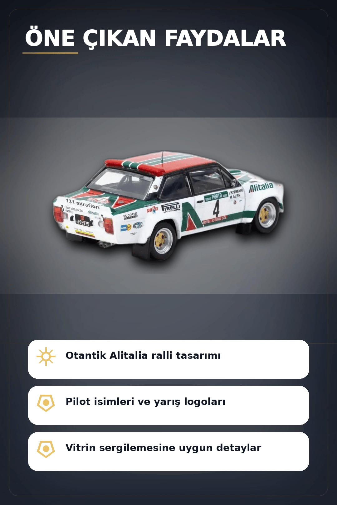 1978 Portekiz Rallisi Galibi 1/64 Fiat 131 Abarth Diecast Model Araba Koleksiyonluk BX-313350