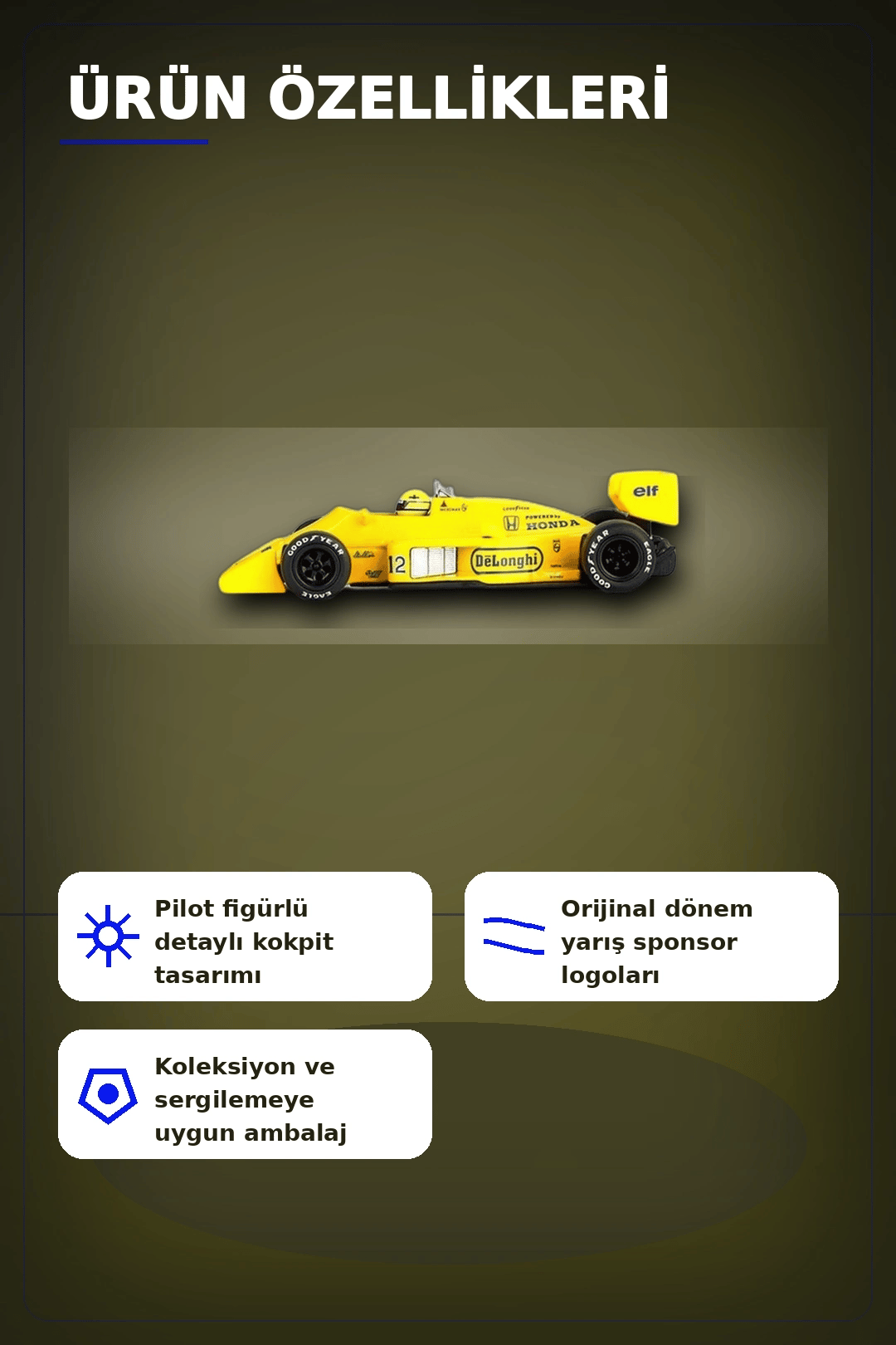 1987 Monaco GP Birincisi Ayrton Senna Lotus 99T #12 1/64 Olcekte Model Araba BX-313381