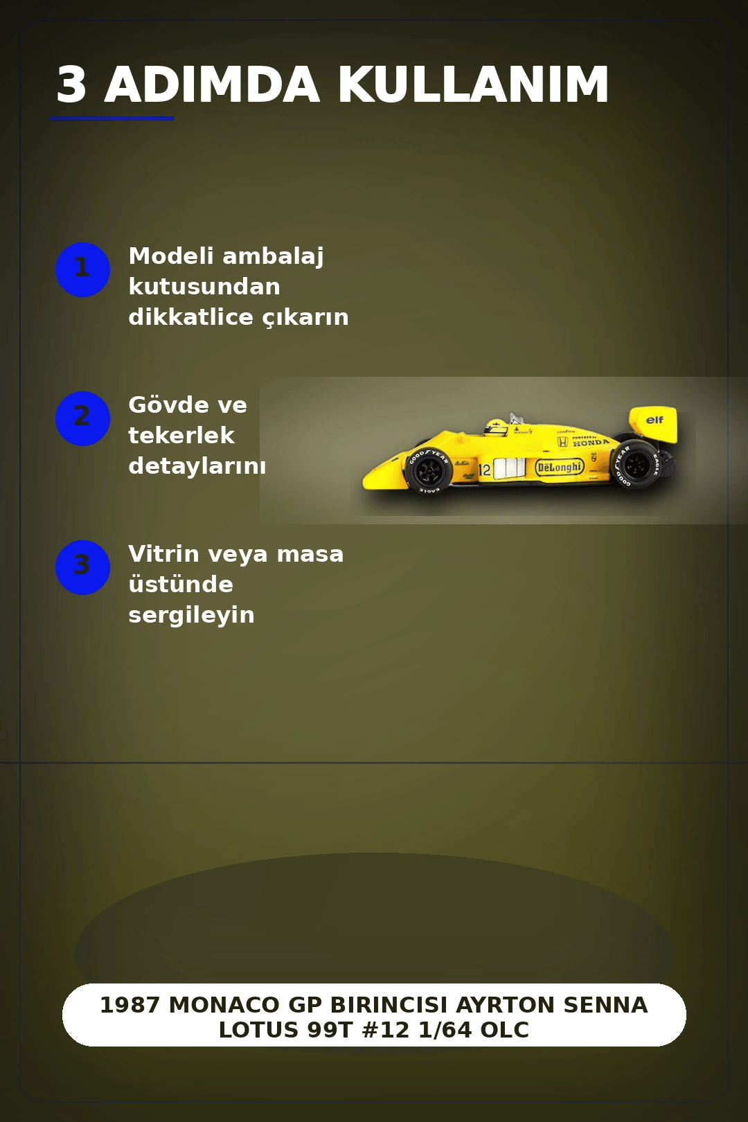 1987 Monaco GP Birincisi Ayrton Senna Lotus 99T #12 1/64 Olcekte Model Araba BX-313381