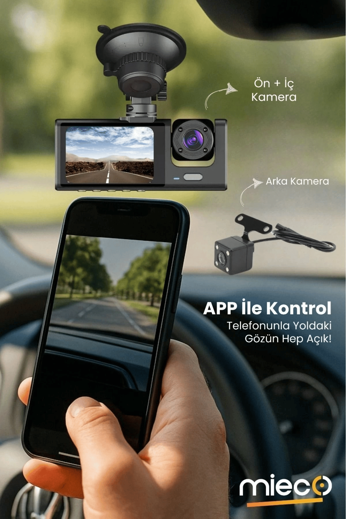1s Wifi / App /1920p Fhd/ 170° Ultra Geniş Açı/gece Görüş/ G-sensörü 3 Kameralı Araç Kamerası(2025)