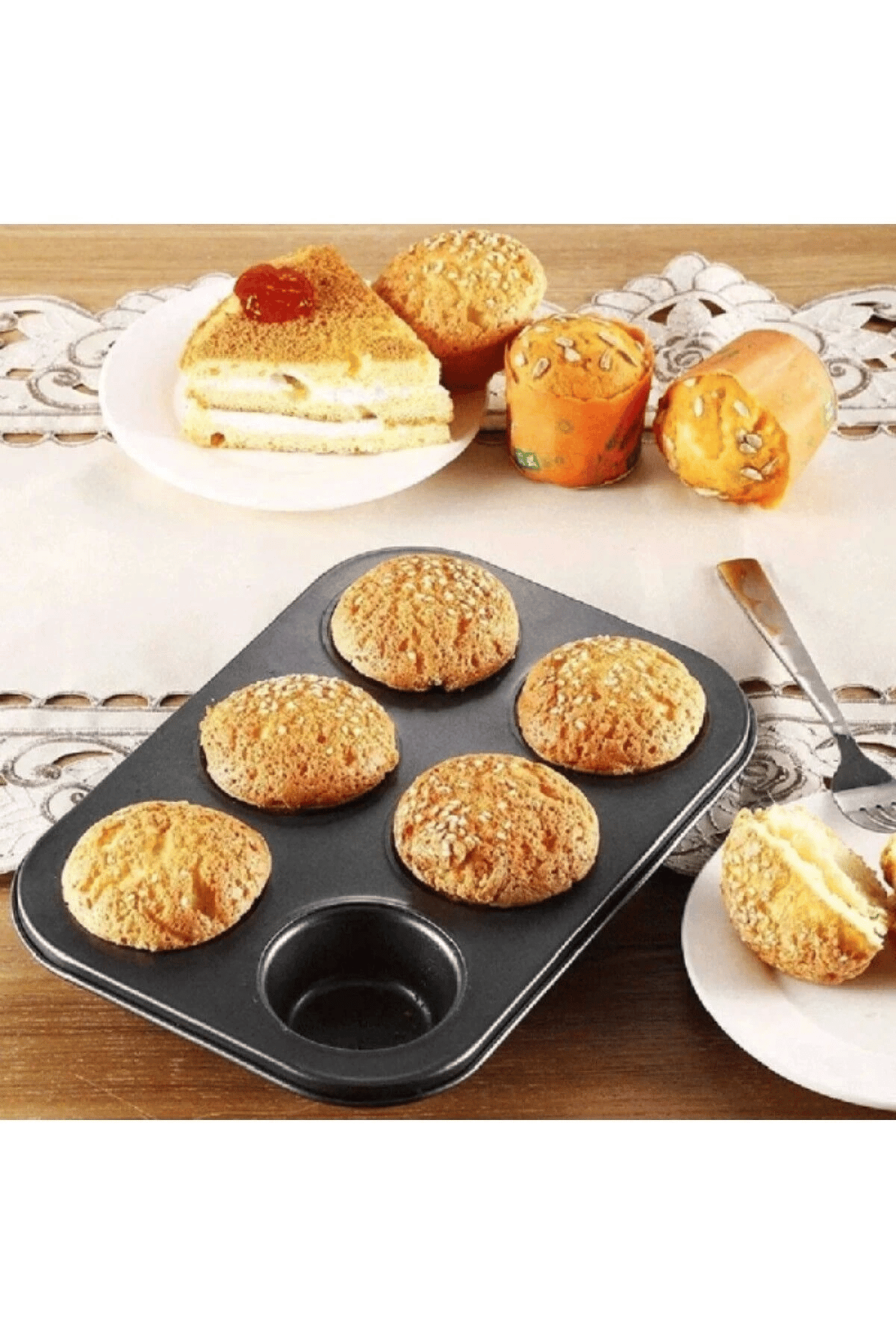 2 Adet Cupcake Fırın Kalıbı 6 Büyük Bölmeli Muffin Kek Kalıbı