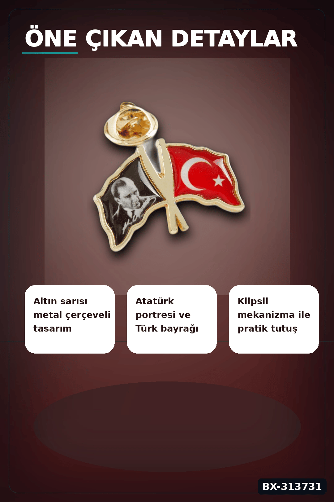 2 cm Metal Atatürk Ay Yıldız Yaka Rozeti - Tekli Paket, Günlük Kullanıma Uygun BX-313731