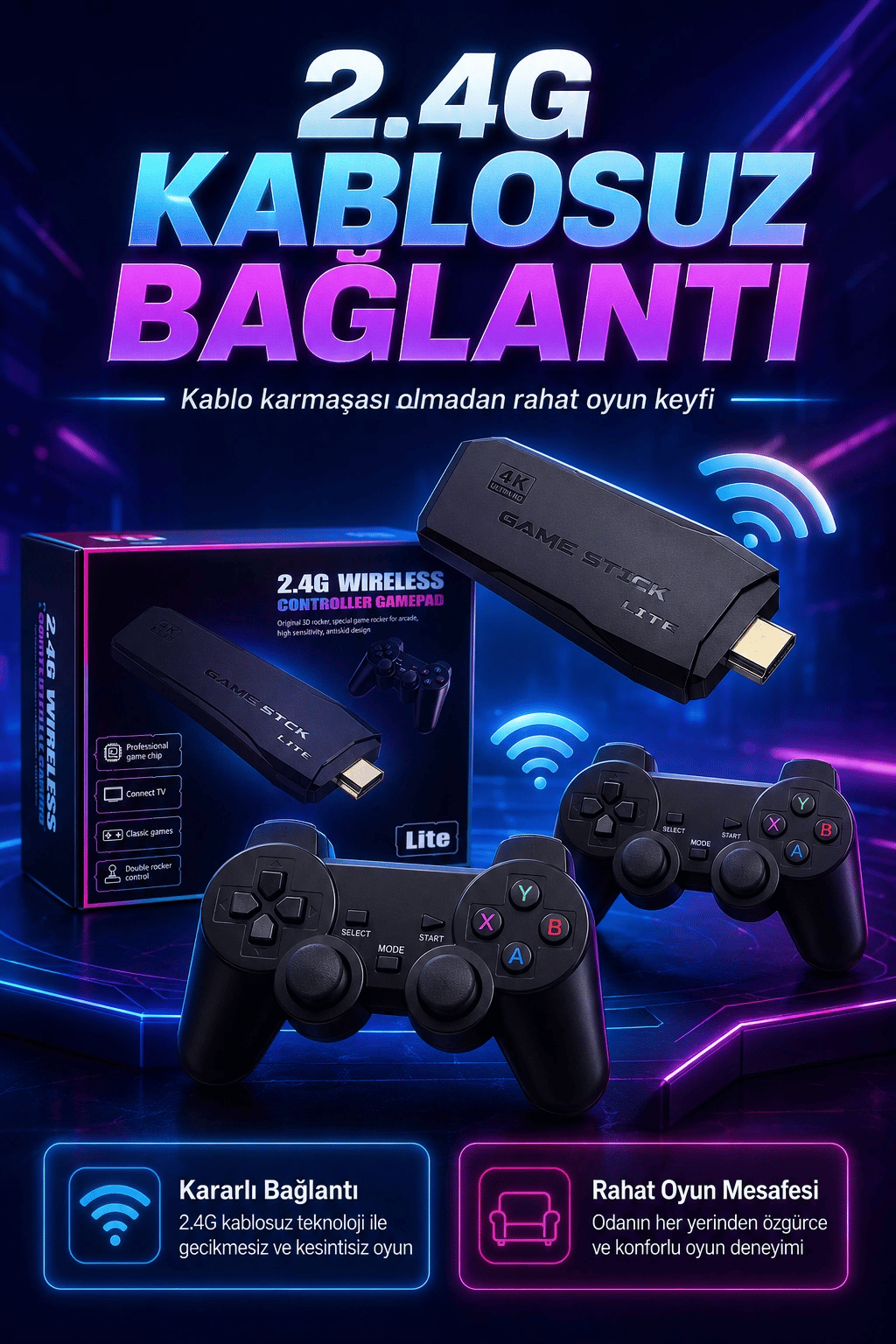 2.4G Kablosuz Gamepadli Mini Oyun Konsolu HDMI Destekli Retro Oyun Cihazı Seti