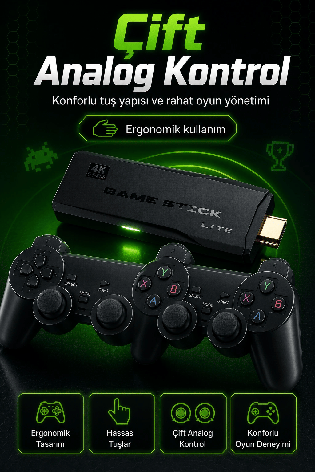 2.4G Kablosuz Oyun Konsolu HDMI TV Bağlantılı Çift Kollu Klasik Oyun Seti