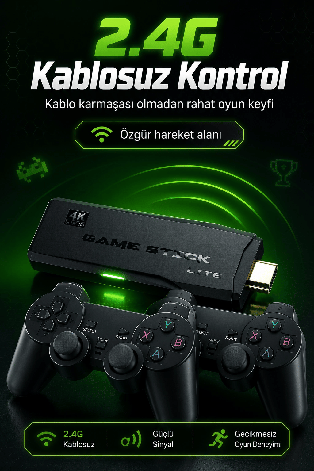 2.4G Kablosuz Oyun Konsolu HDMI TV Bağlantılı Çift Kollu Klasik Oyun Seti