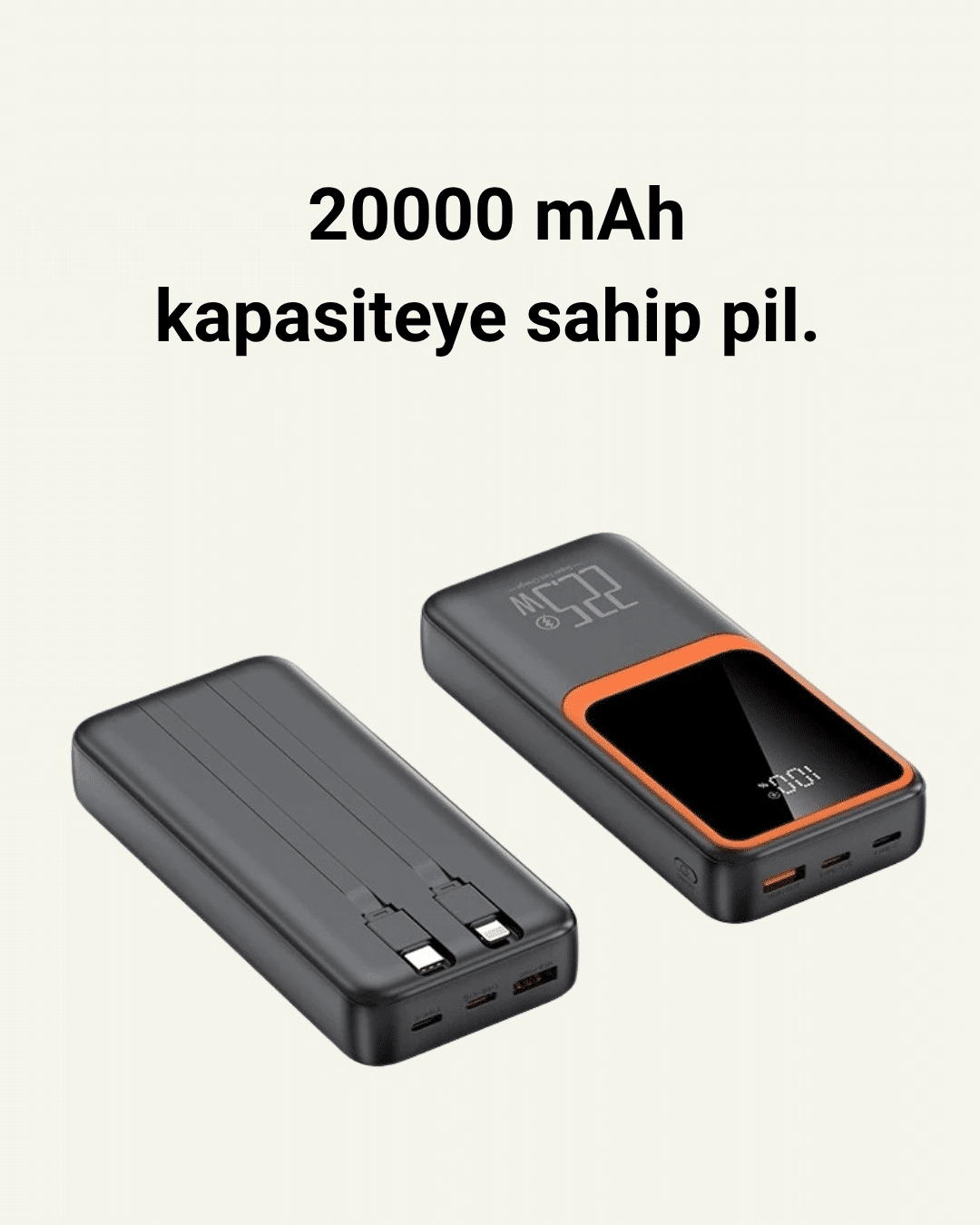 20.000 mAh Taşınabilir Şarj Cihazı Dijital Göstergeli Kablolu Powerbank