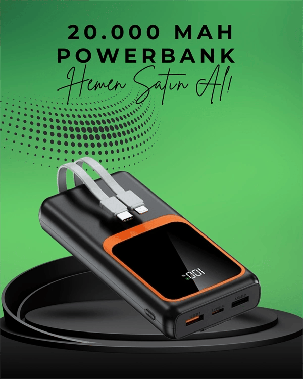 20000 mAh Taşınabilir Powerbank | Çok Kablolu, Hızlı Şarj Destekli (22.5W)
