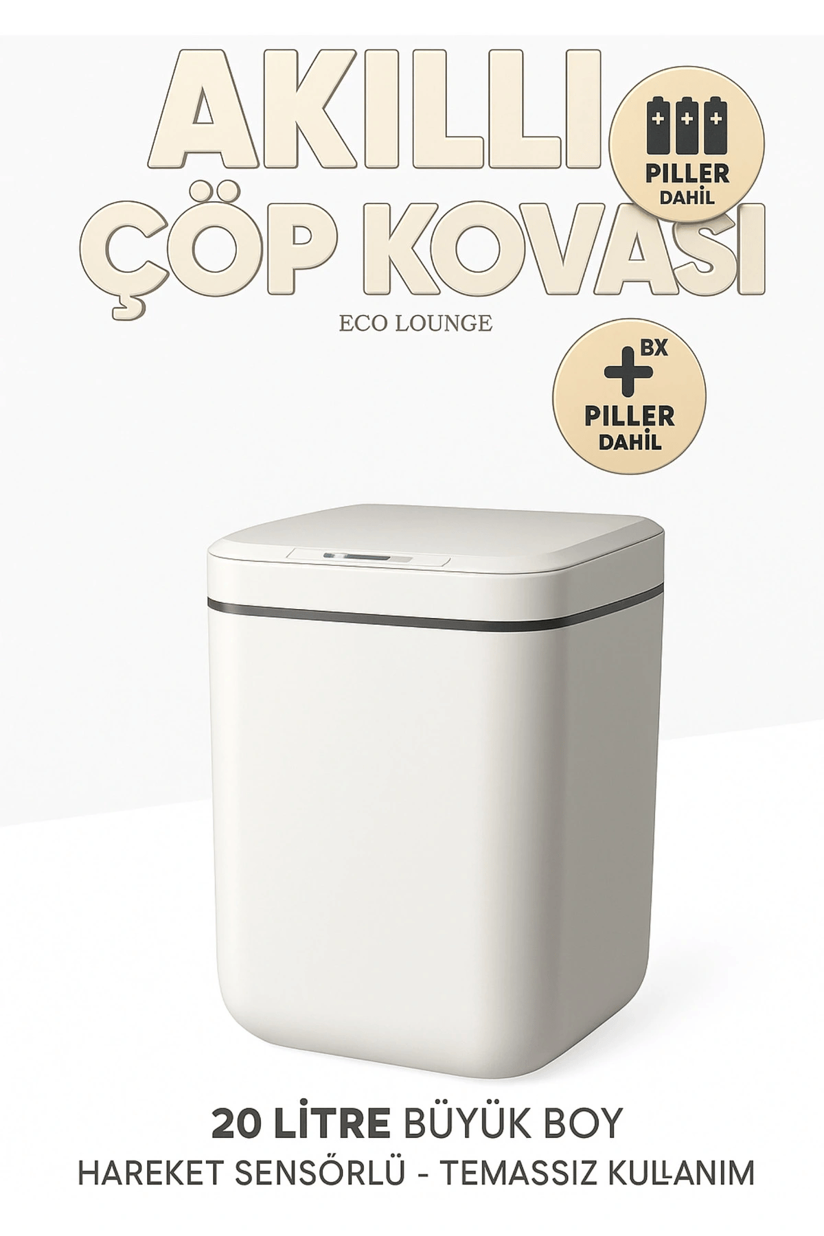 20L Akıllı Sensörlü Çöp Kovası UV Işık Koku Geçirmez Mutfak Banyo Ofis İçin