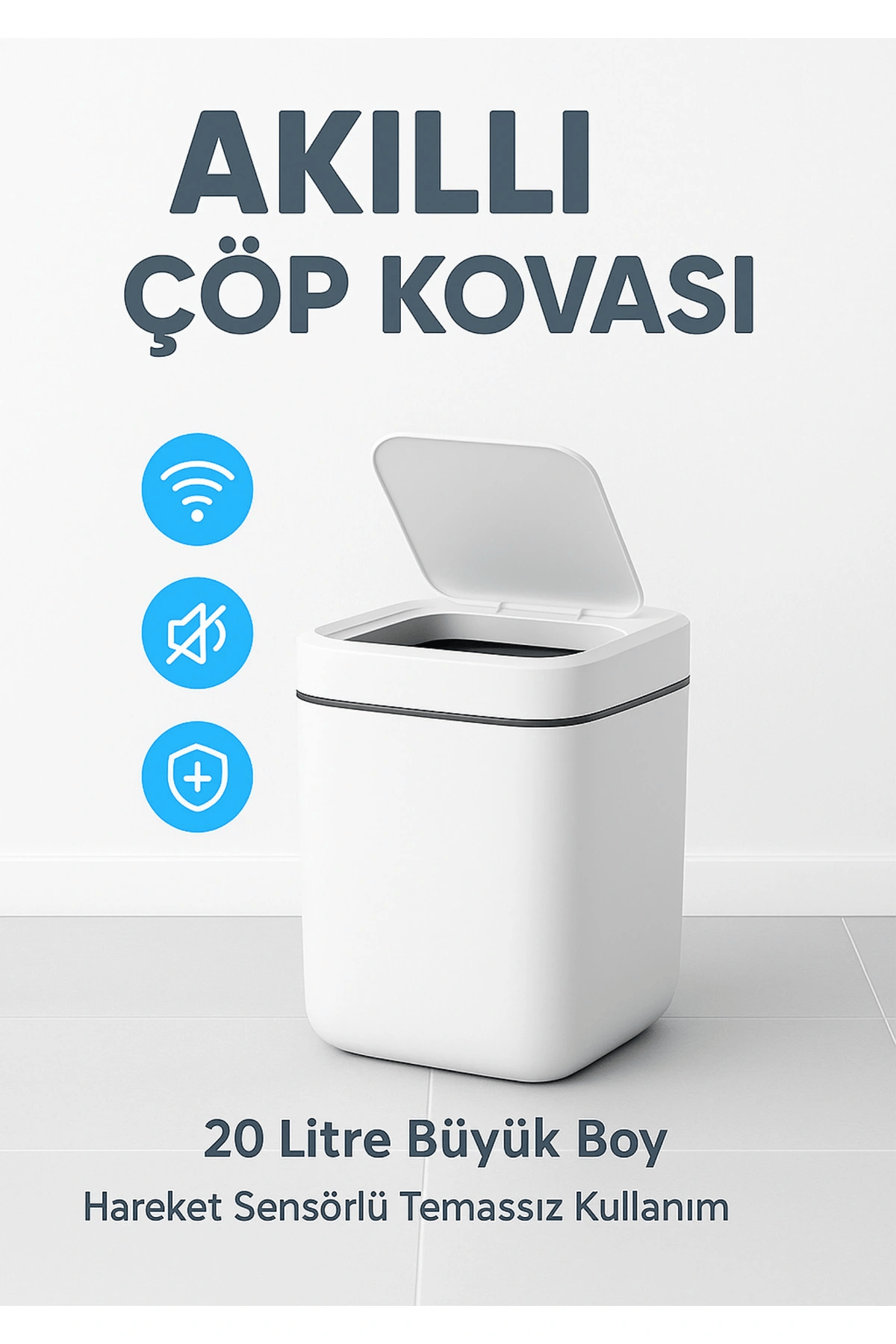 20L Akıllı Sensörlü Çöp Kovası UV Işık Koku Geçirmez Mutfak Banyo Ofis İçin