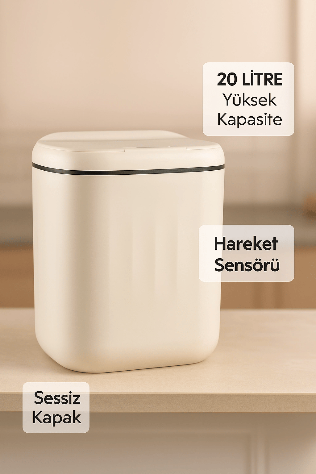 20L Sensörlü Akıllı Antibakteriyel Çöp Kovası Otomatik Kapaklı, Banyo Mutfak 4 Pil Yanında