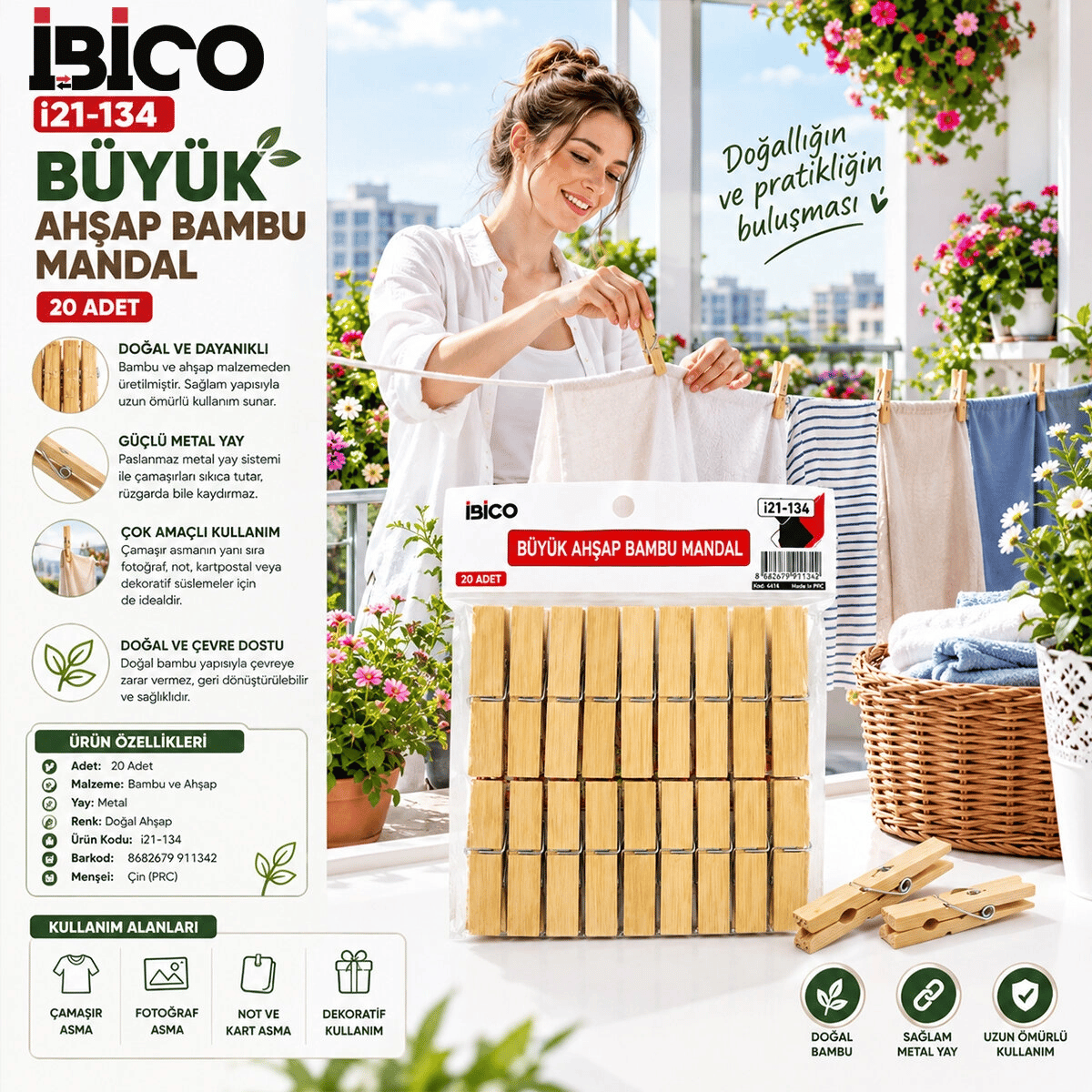 20pcs Büyük Ahşap Bambu Mandal Bx40