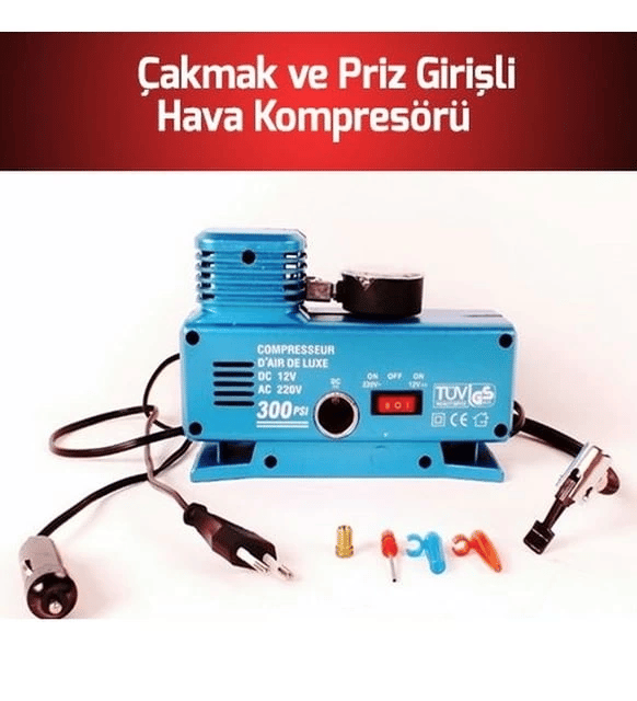 220 Volt-12 Volt 250 Psi Geniş Uygulama Yelpazesi Kompresör Lastik Hava Şişirme Oto Pompası