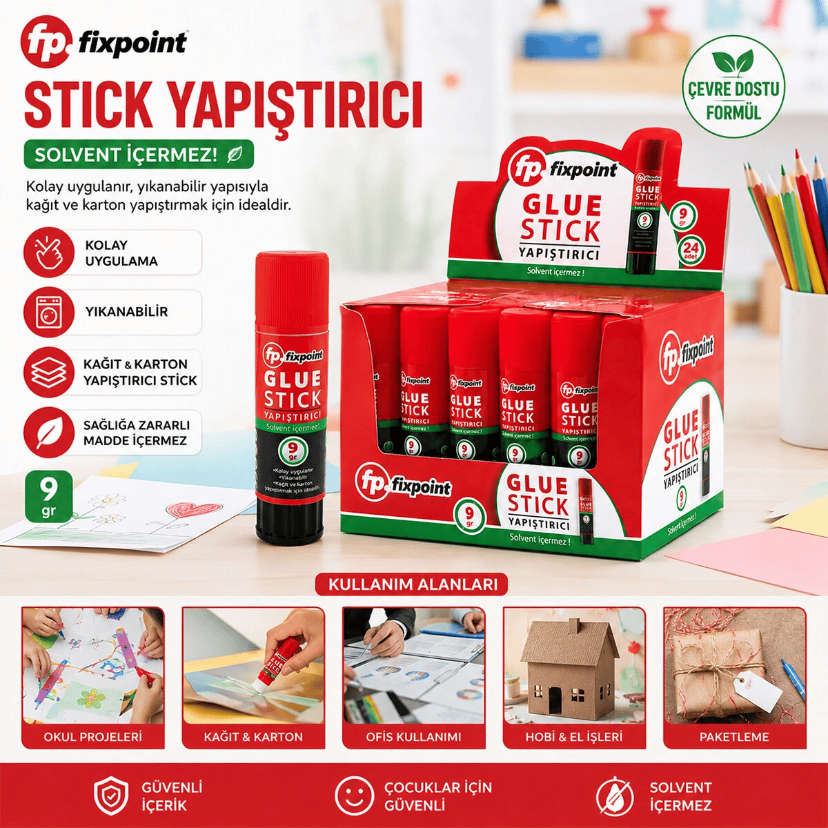 24 Adet 9gr Stıck Yapıştırıcı Solvent İçermez Yıkanabilir Kolay Uygulama Kağıt - Karton Yapıştırıcı Stick Bx40