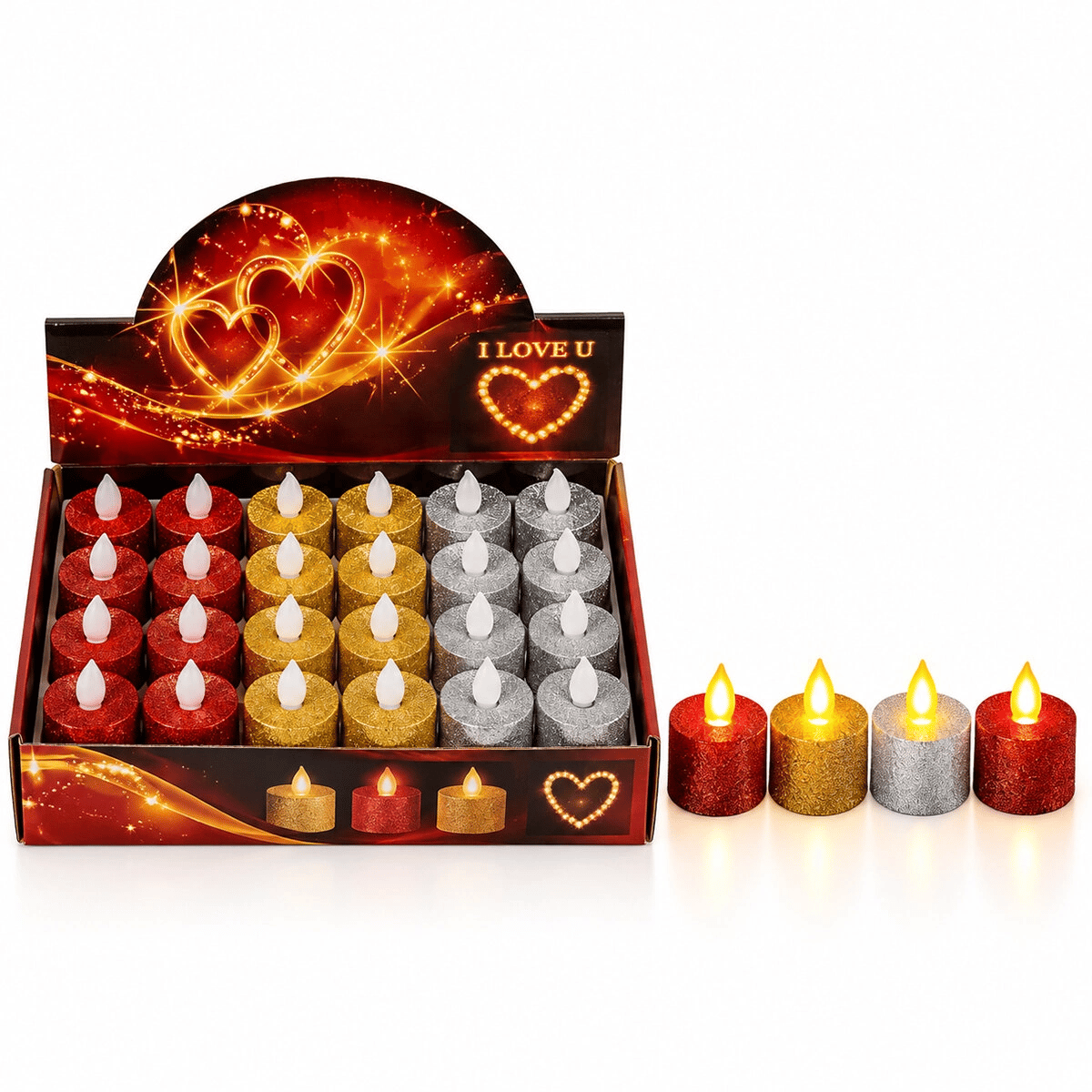 24 Adet Pilli Yuvarlak - Simli Renkli Led Mum Çap : 3.6 Yükseklik : 4.3cm İ10-025 Bx40