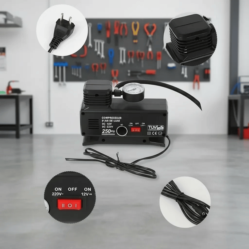 250 PSI Oto Hava Kompresörü - 220V ve 12V Uyumlu Yol Yardım Lastik Şişirme Pompası