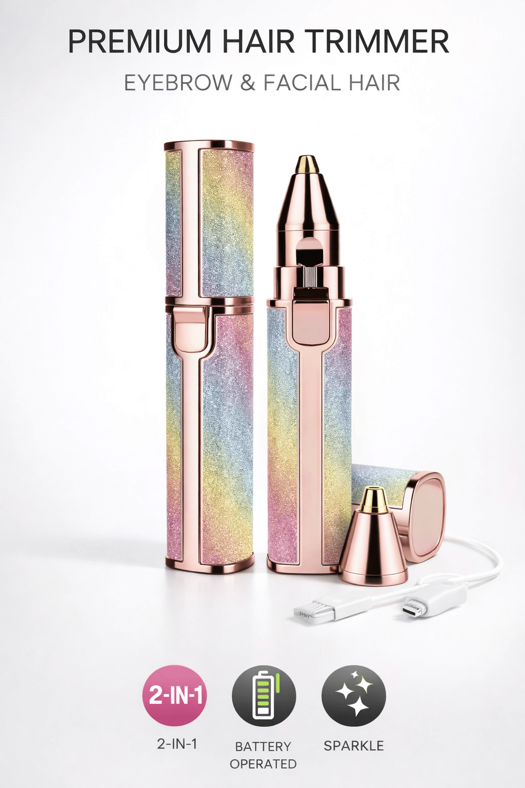 2in1 USB Şarjlı Yüz ve Kaş Tüy Alıcı, Tahrişsiz Hassas Kesim ve Premium Simli Gövde
