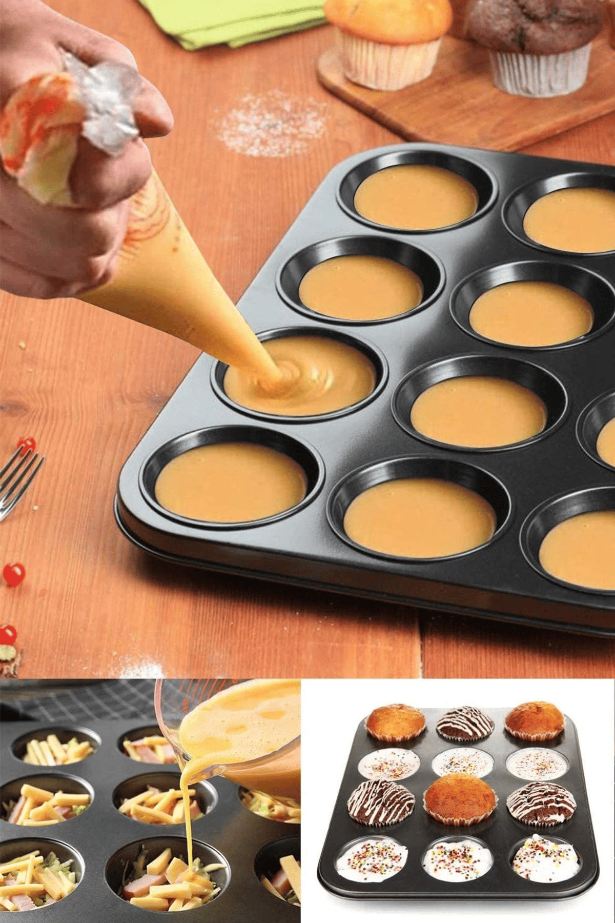 2'Lİ SET Muffin Kalıbı 12li Fırın Mini Kek Browni Kekstra Kalıbı Cupcake  ülü