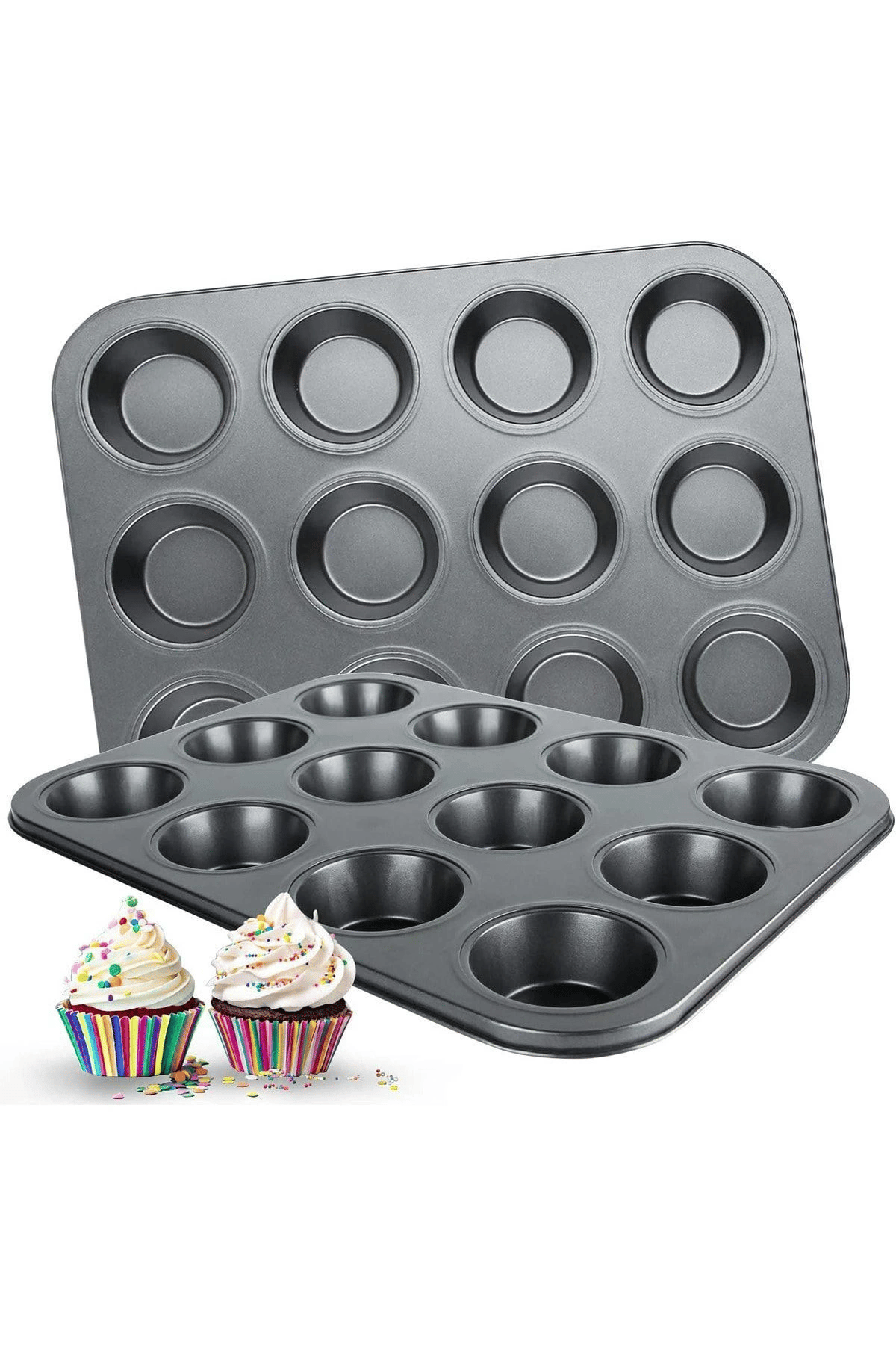 2'Lİ SET Muffin Kalıbı 12li Fırın Mini Kek Browni Kekstra Kalıbı Cupcake  ülü