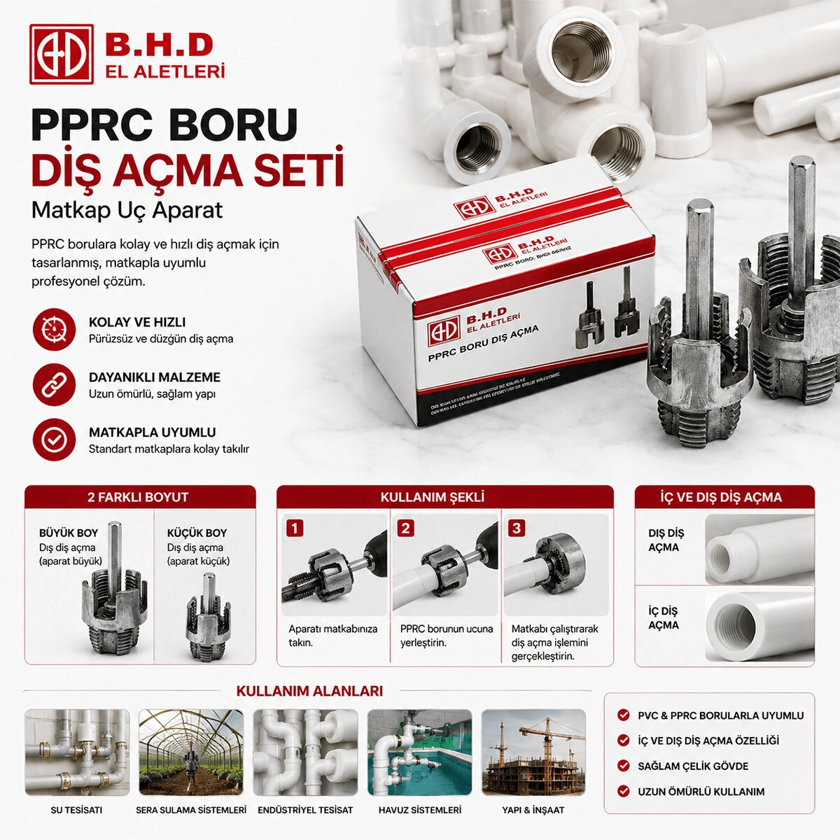 2pcs Pprc Boru Diş Açma Matkap Uç Aparat Bx40