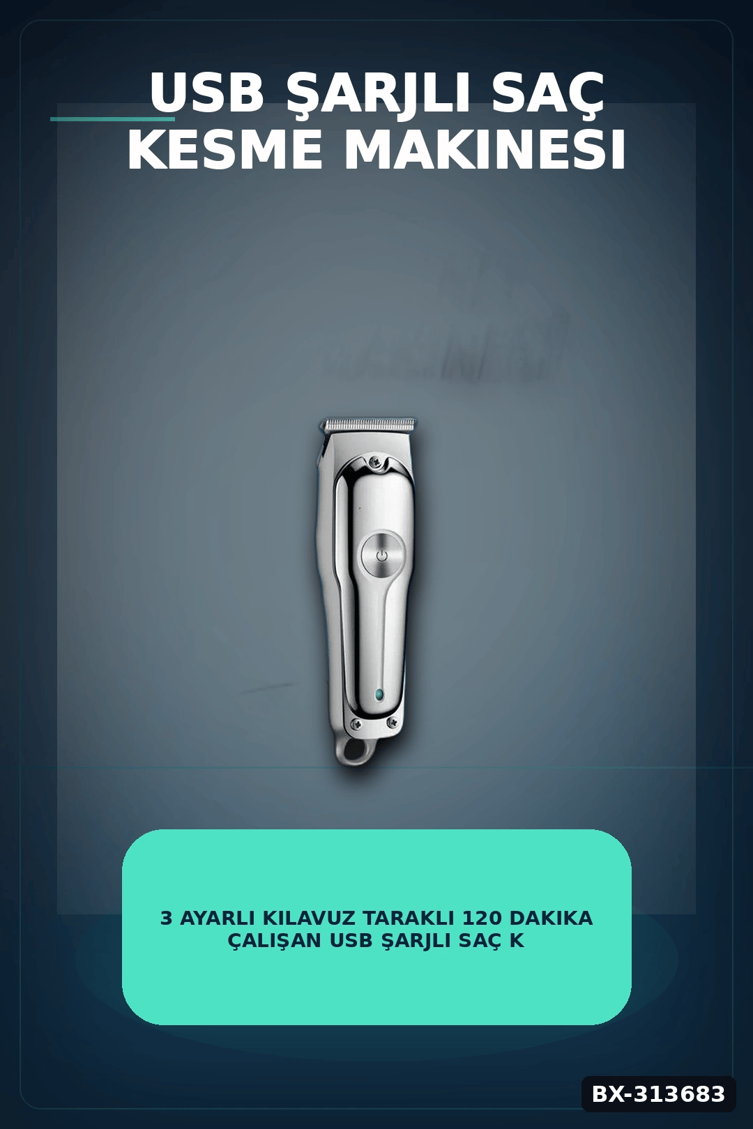 3 Ayarlı Kılavuz Taraklı 120 Dakika Çalışan USB Şarjlı Saç Kesme Makinesi BX-313683