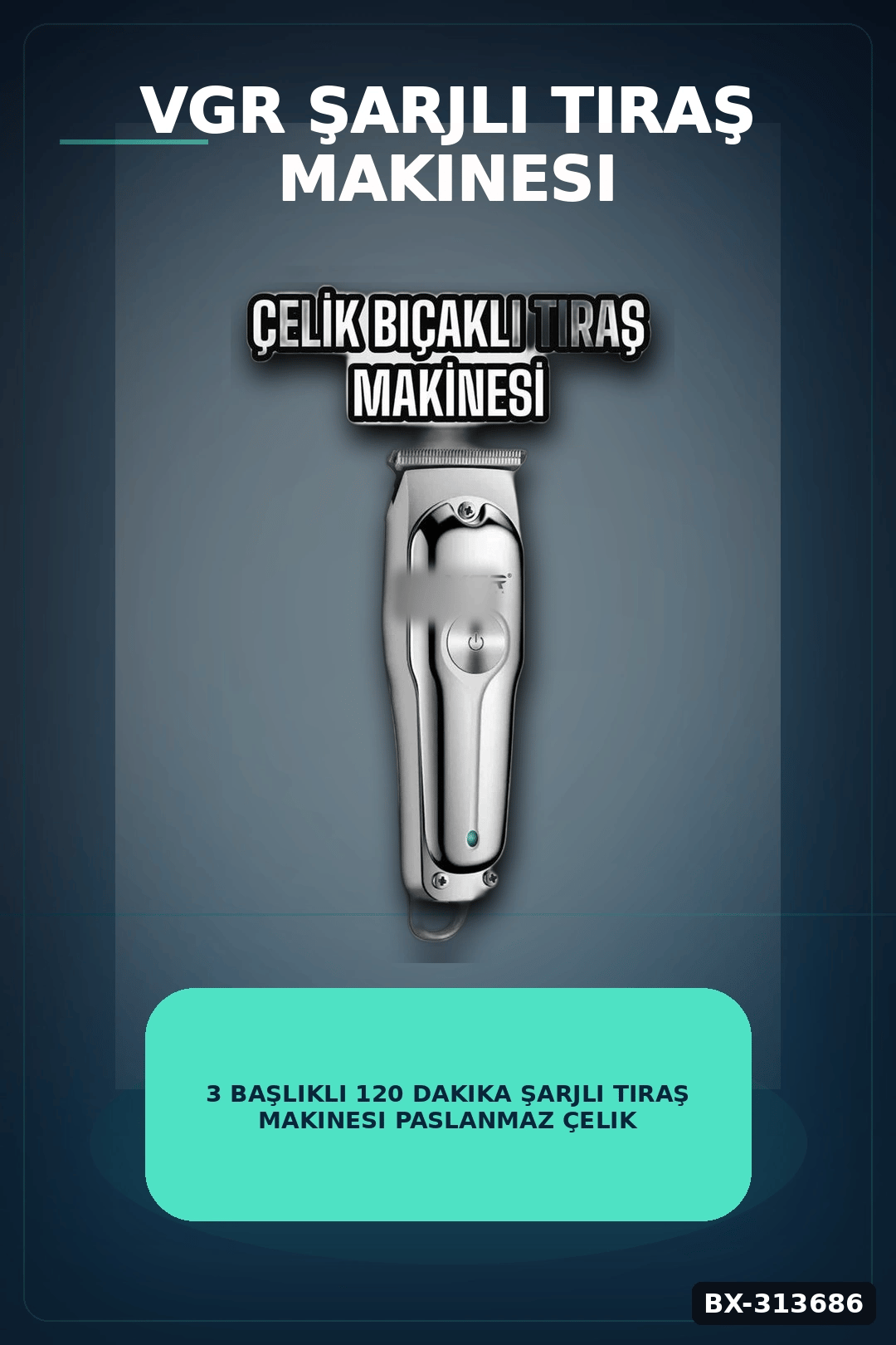 3 Başlıklı 120 Dakika Şarjlı Tıraş Makinesi Paslanmaz Çelik Bıçak Sakal Ve Saç Kesme BX-313686