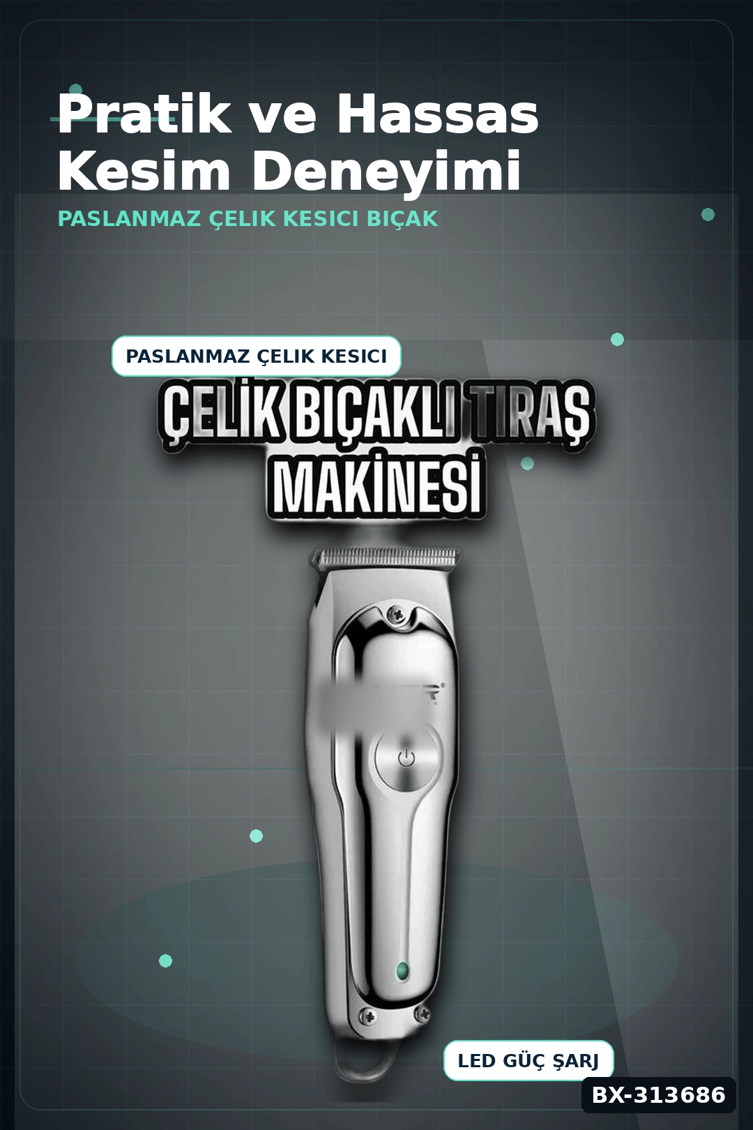 3 Başlıklı 120 Dakika Şarjlı Tıraş Makinesi Paslanmaz Çelik Bıçak Sakal Ve Saç Kesme BX-313686